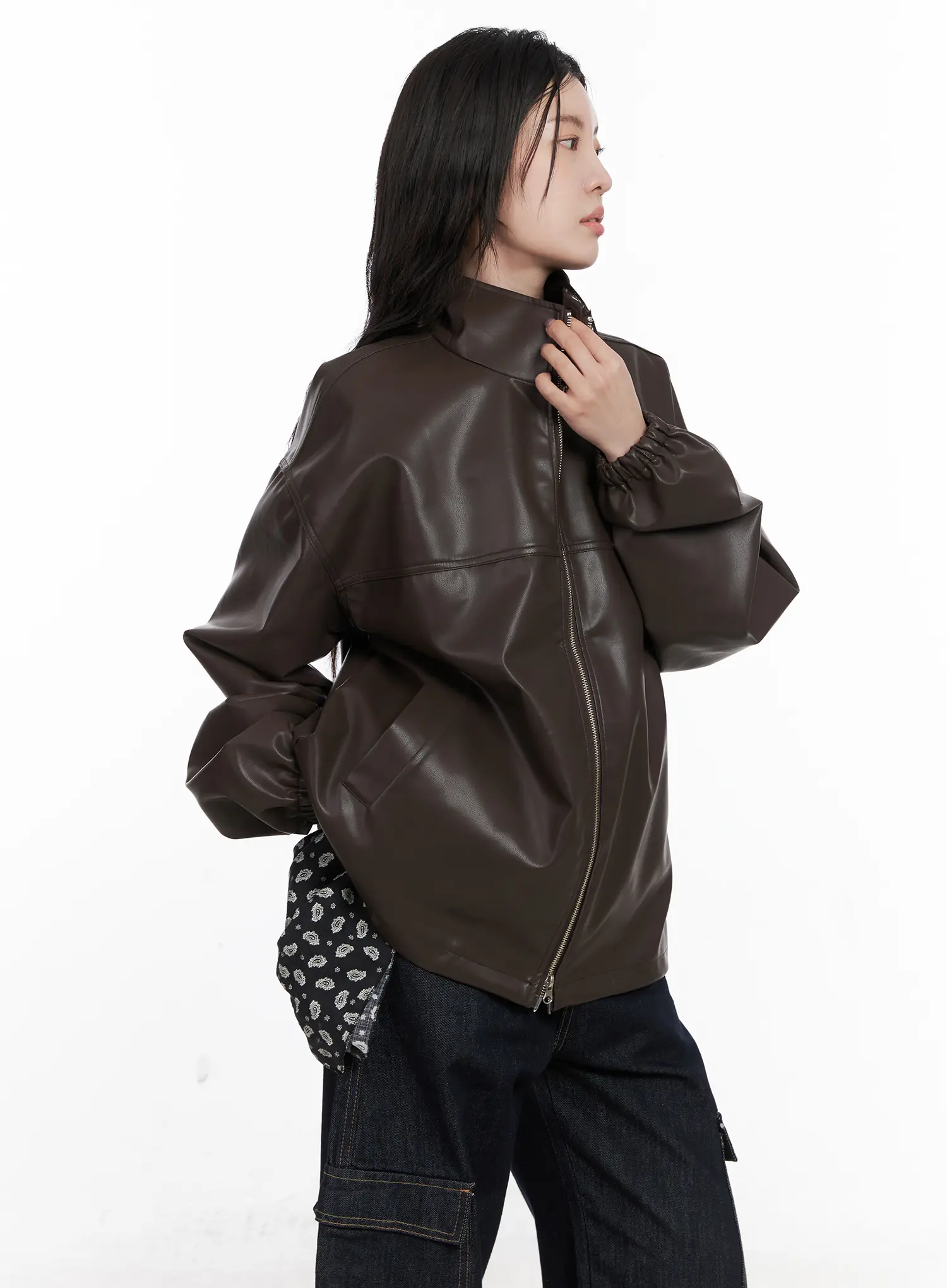 Loose Fit Balloon Faux Leather Jacket CN512