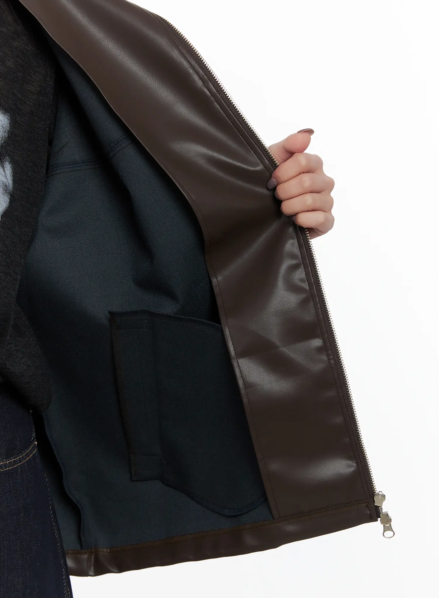 Loose Fit Balloon Faux Leather Jacket CN512 - Image 6