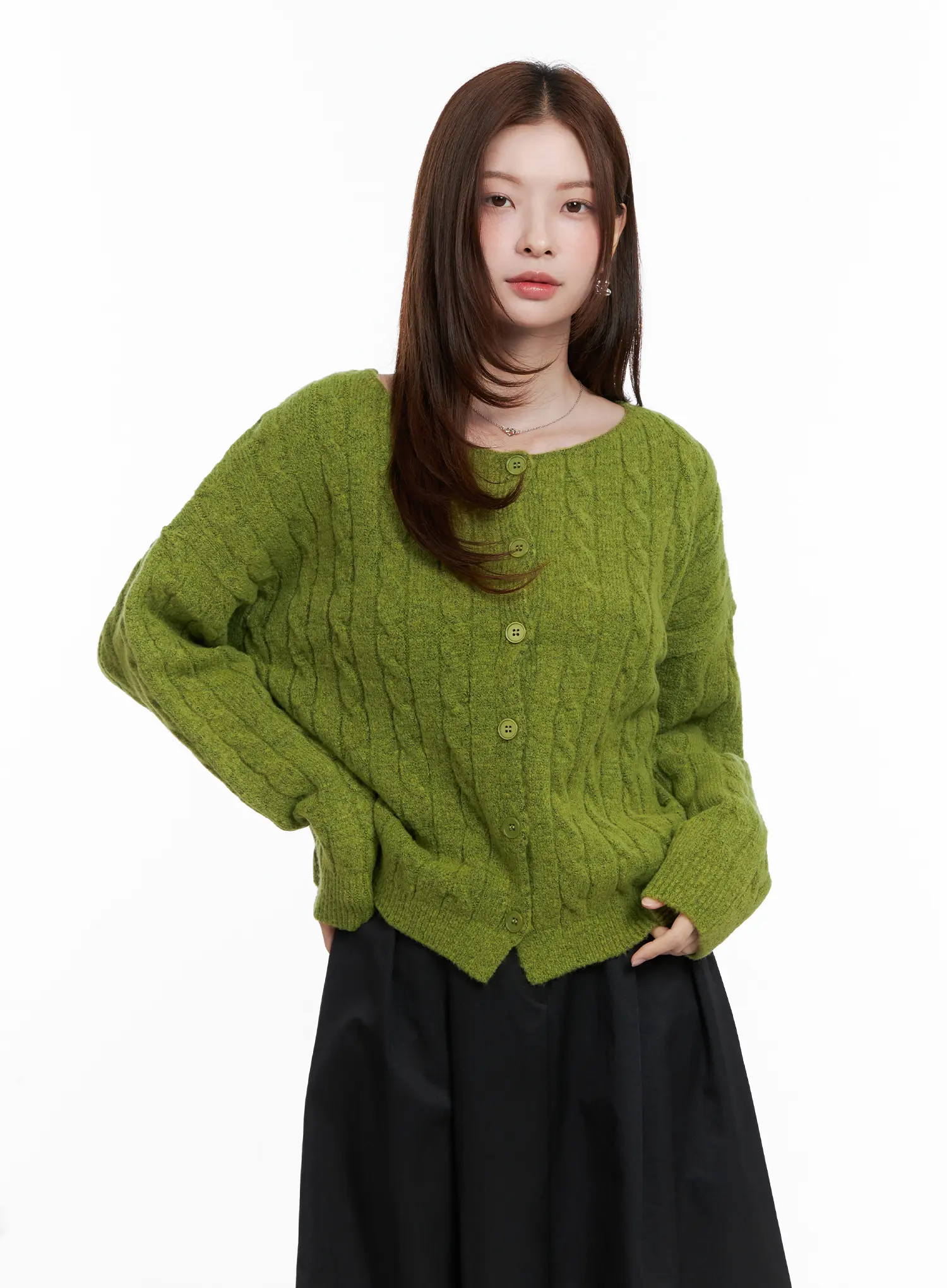 Loose-Fit Cable Knit Cardigan CG521 - Image 10