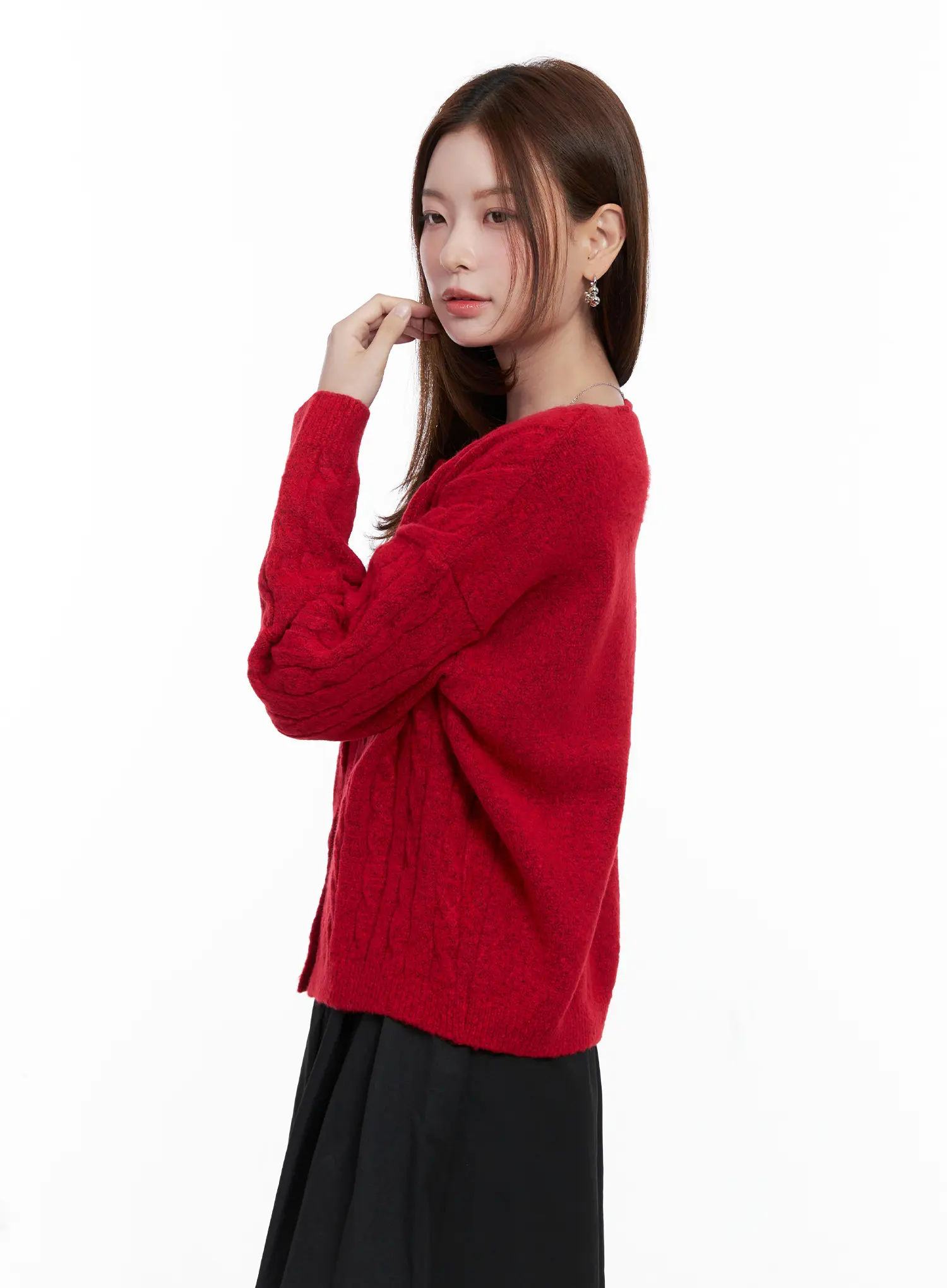 Loose-Fit Cable Knit Cardigan CG521 - Image 5