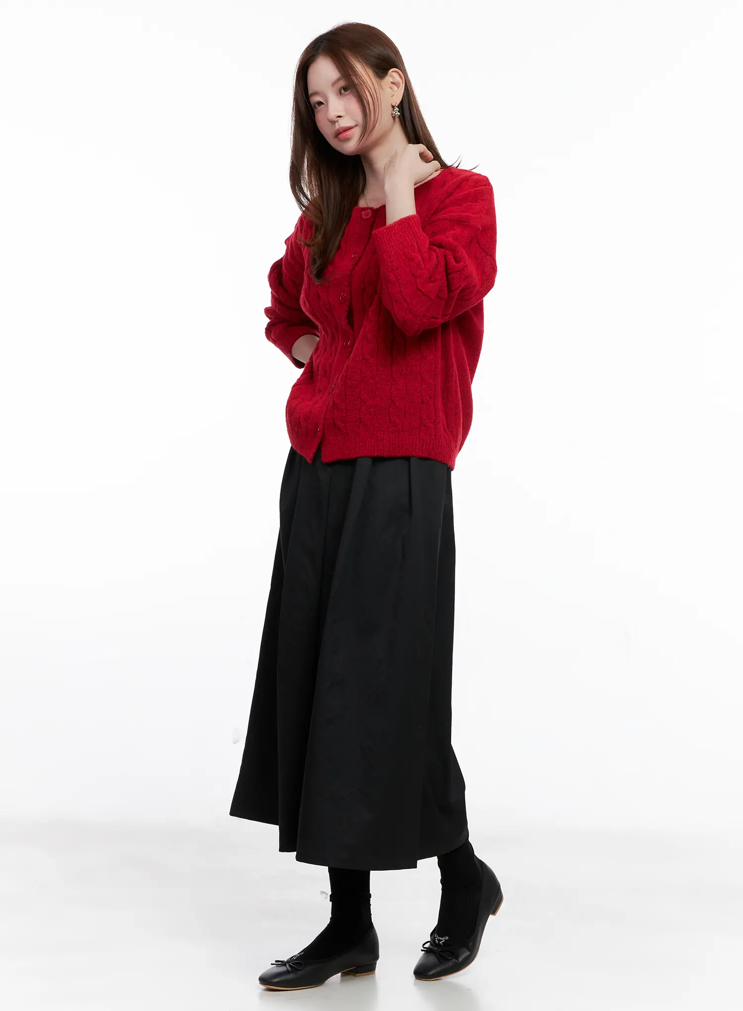 Loose-Fit Cable Knit Cardigan CG521 - Image 6