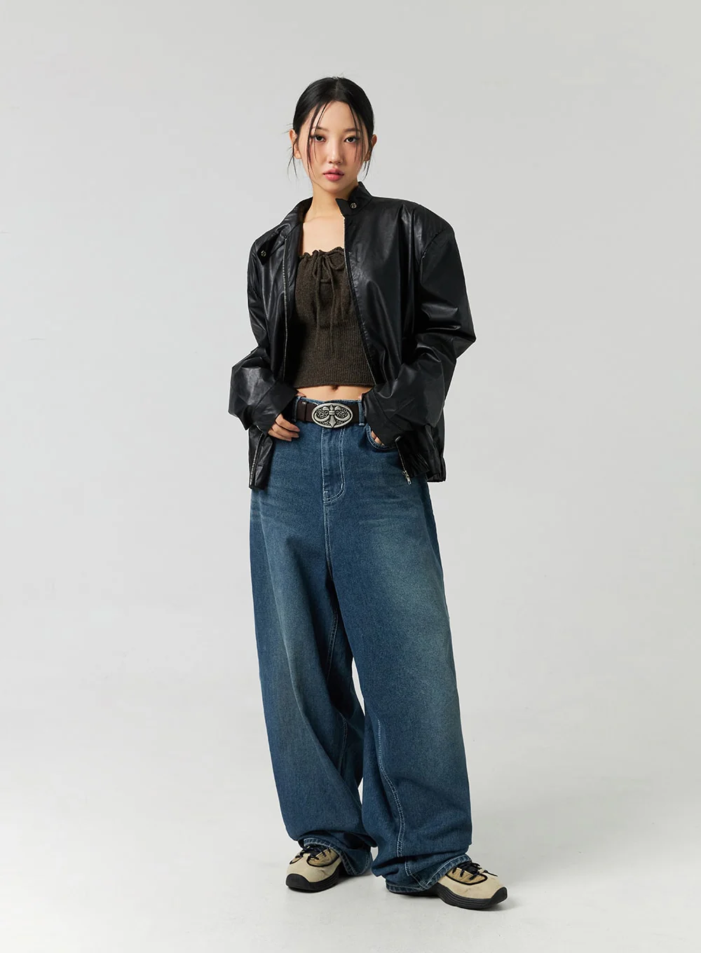 Loose Fit Faux Leather Jacket CO323 - Image 3