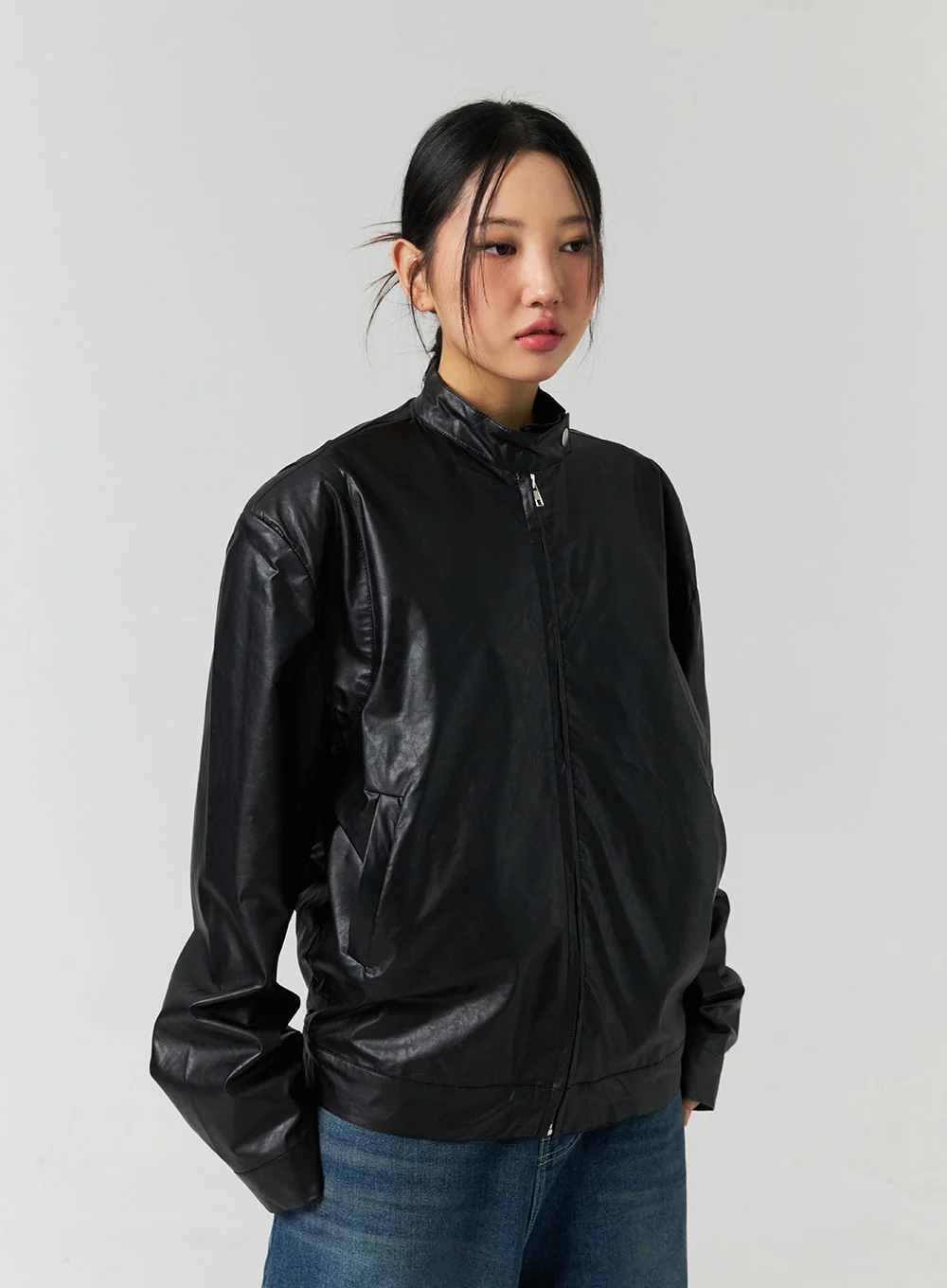 Loose Fit Faux Leather Jacket CO323 - Image 4