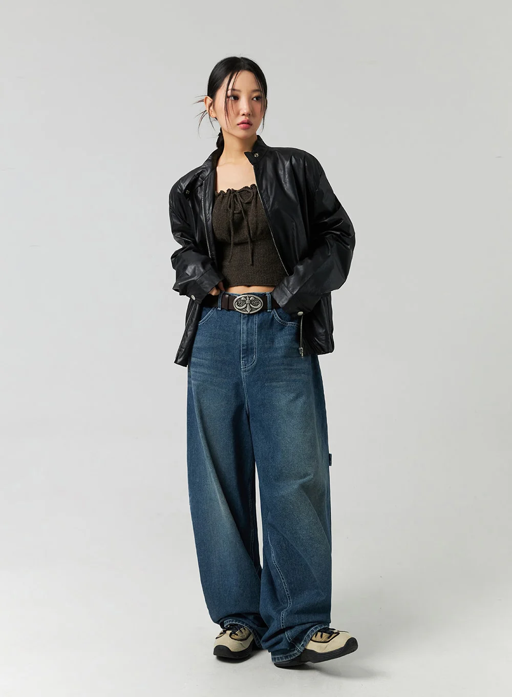 Loose Fit Faux Leather Jacket CO323 - Image 6