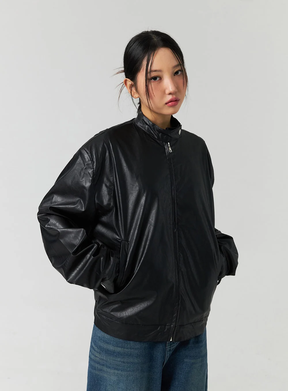 Loose Fit Faux Leather Jacket CO323 - Image 7