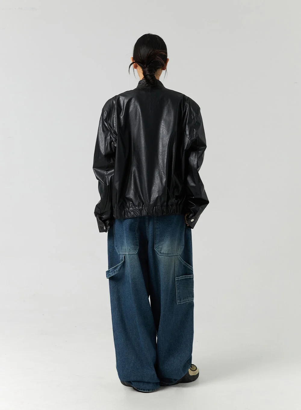 Loose Fit Faux Leather Jacket CO323 - Image 8