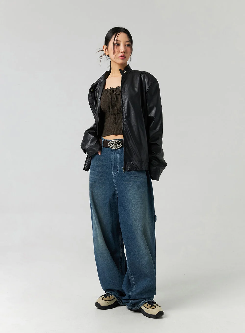 Loose Fit Faux Leather Jacket CO323 - Image 9