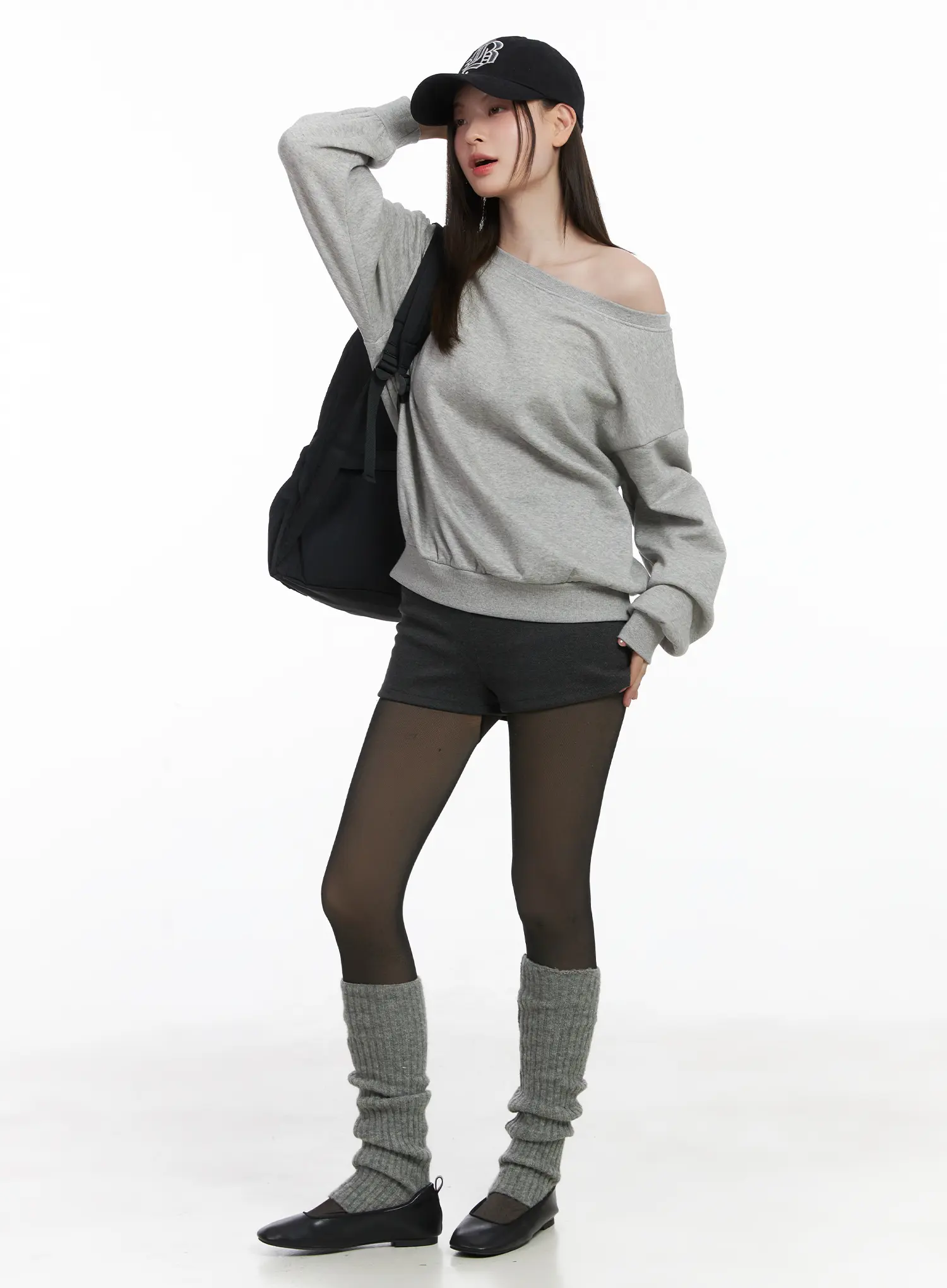 Loose-Fit Off-Shoulder Fleece Lined Sweatshirt CJ507