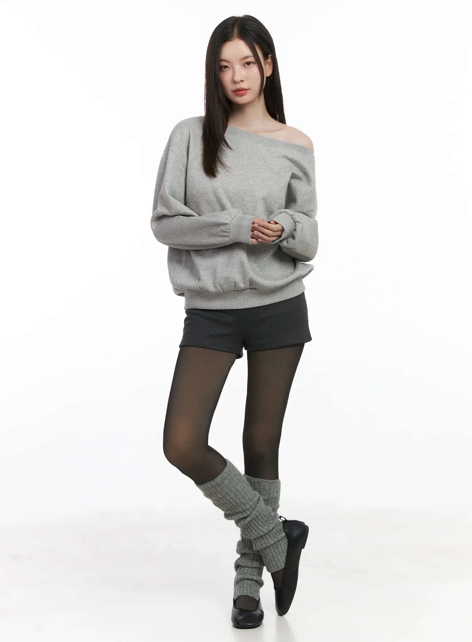 Loose-Fit Off-Shoulder Fleece Lined Sweatshirt CJ507 - Image 3