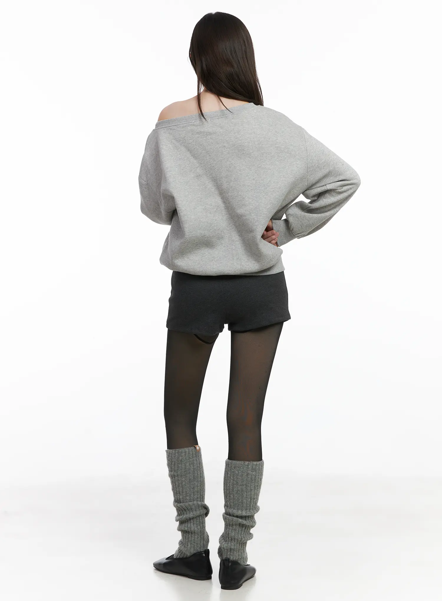 Loose-Fit Off-Shoulder Fleece Lined Sweatshirt CJ507 - Image 5