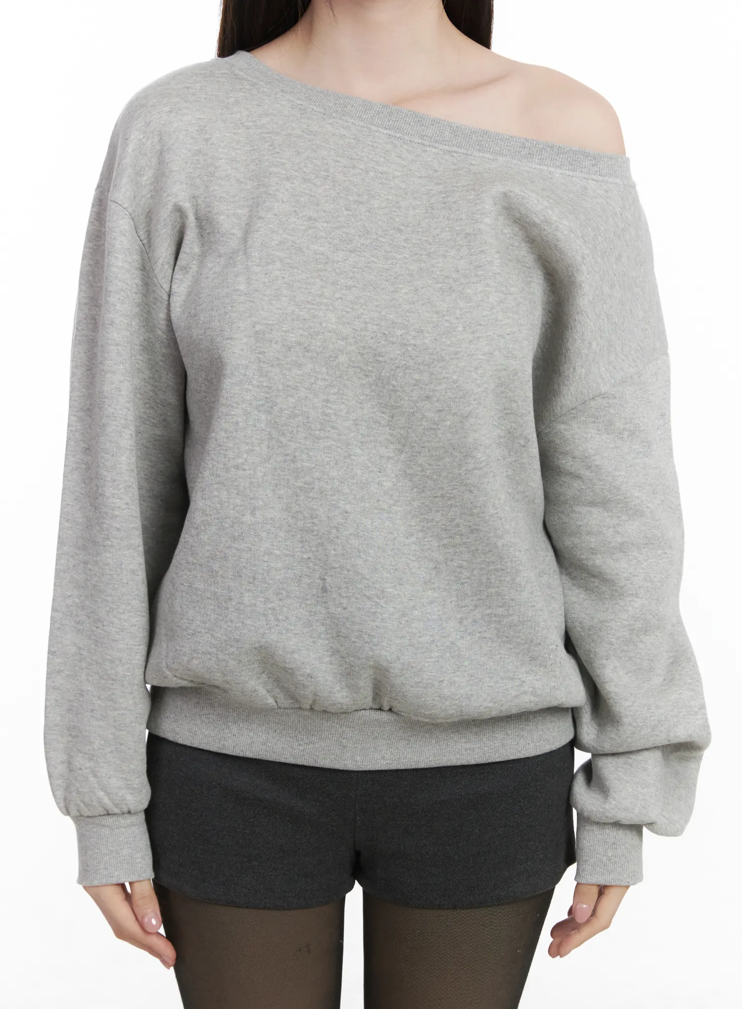 Loose-Fit Off-Shoulder Fleece Lined Sweatshirt CJ507 - Image 8