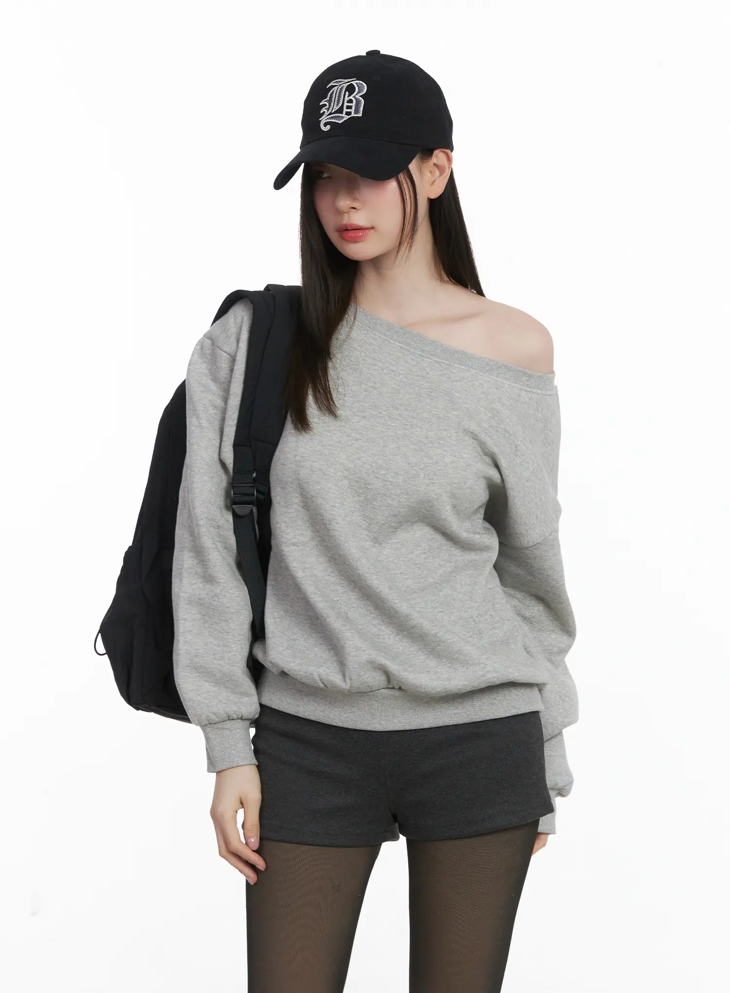 Loose-Fit Off-Shoulder Fleece Lined Sweatshirt CJ507 - Image 9