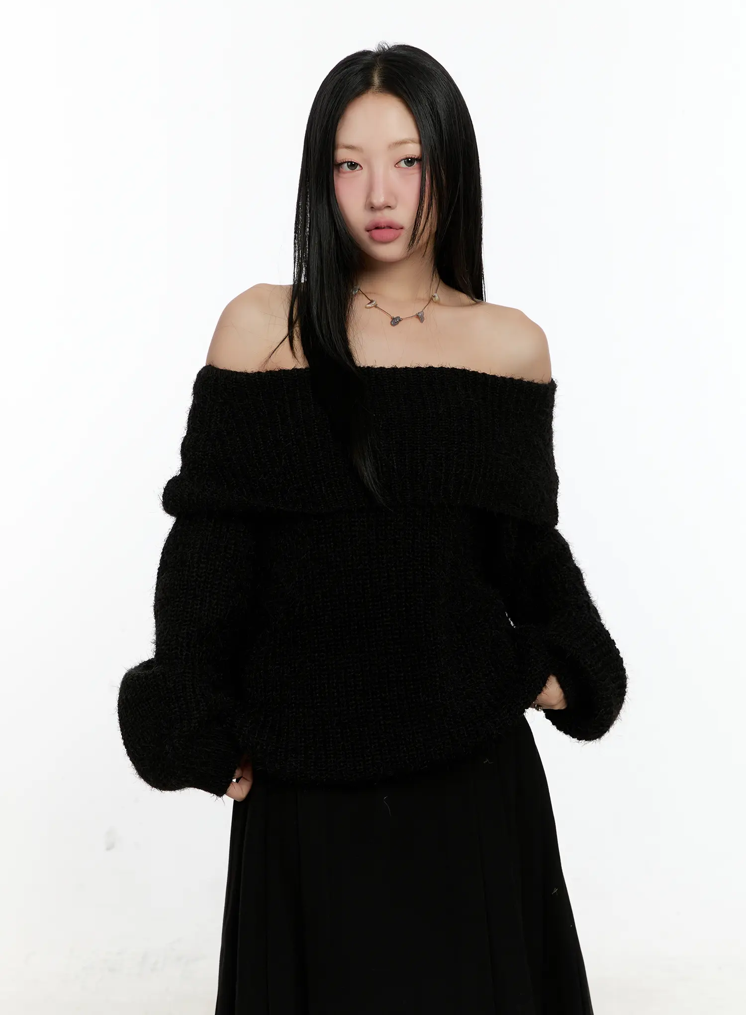 Loose Fit Off-Shoulder Knit Sweater CN505 - Image 12