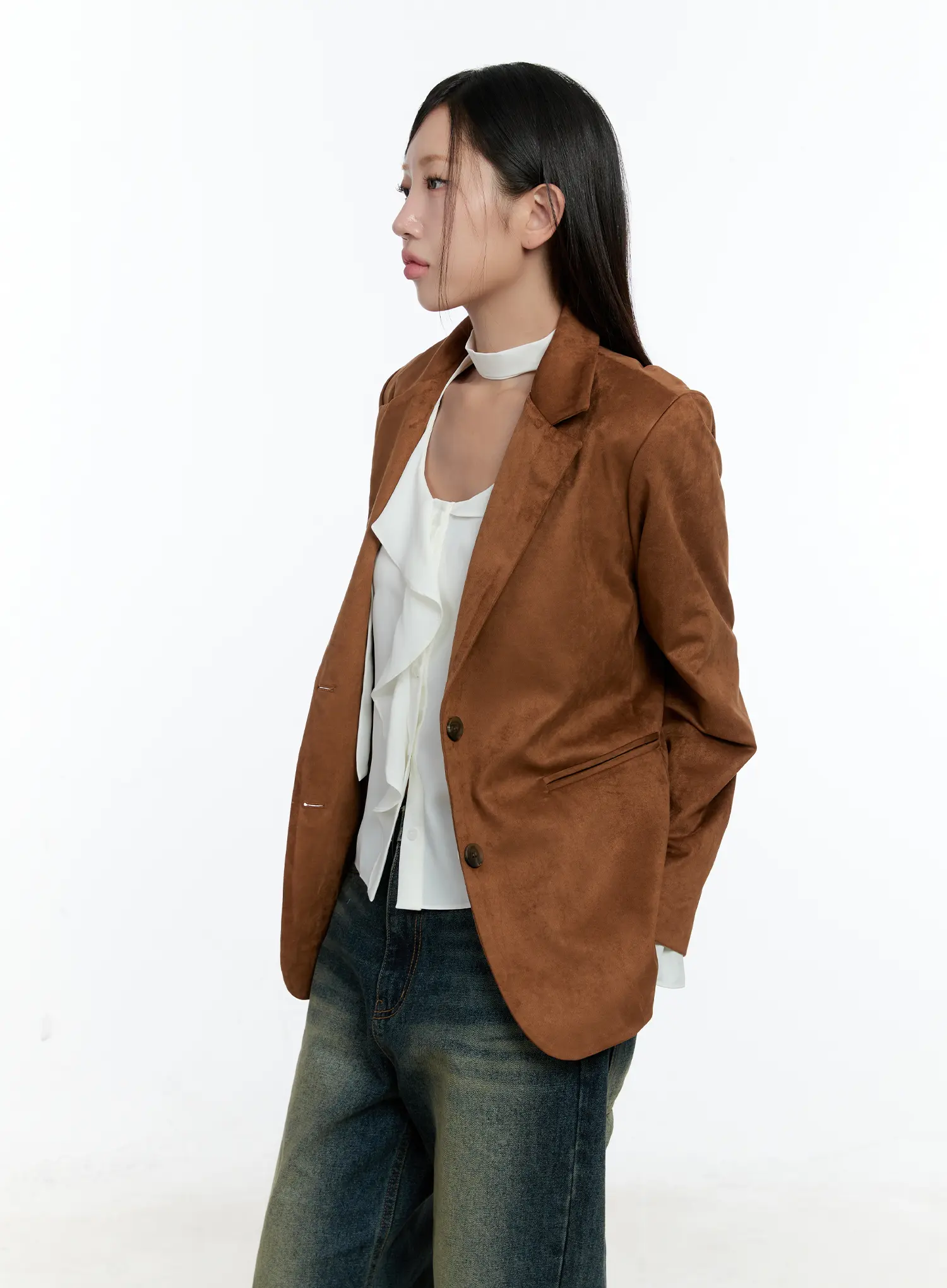 Loose-Fit Suede Blazer CS518 - Image 10
