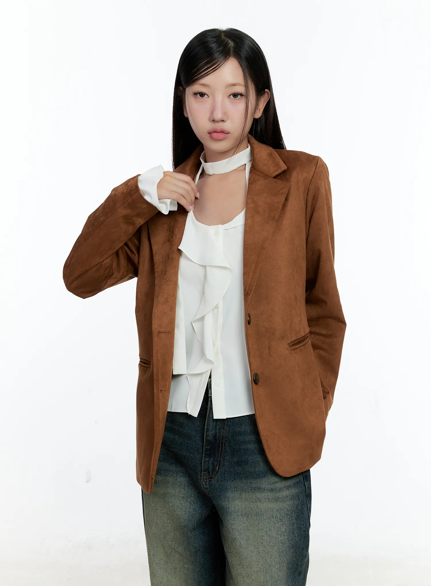 Loose-Fit Suede Blazer CS518 - Image 2