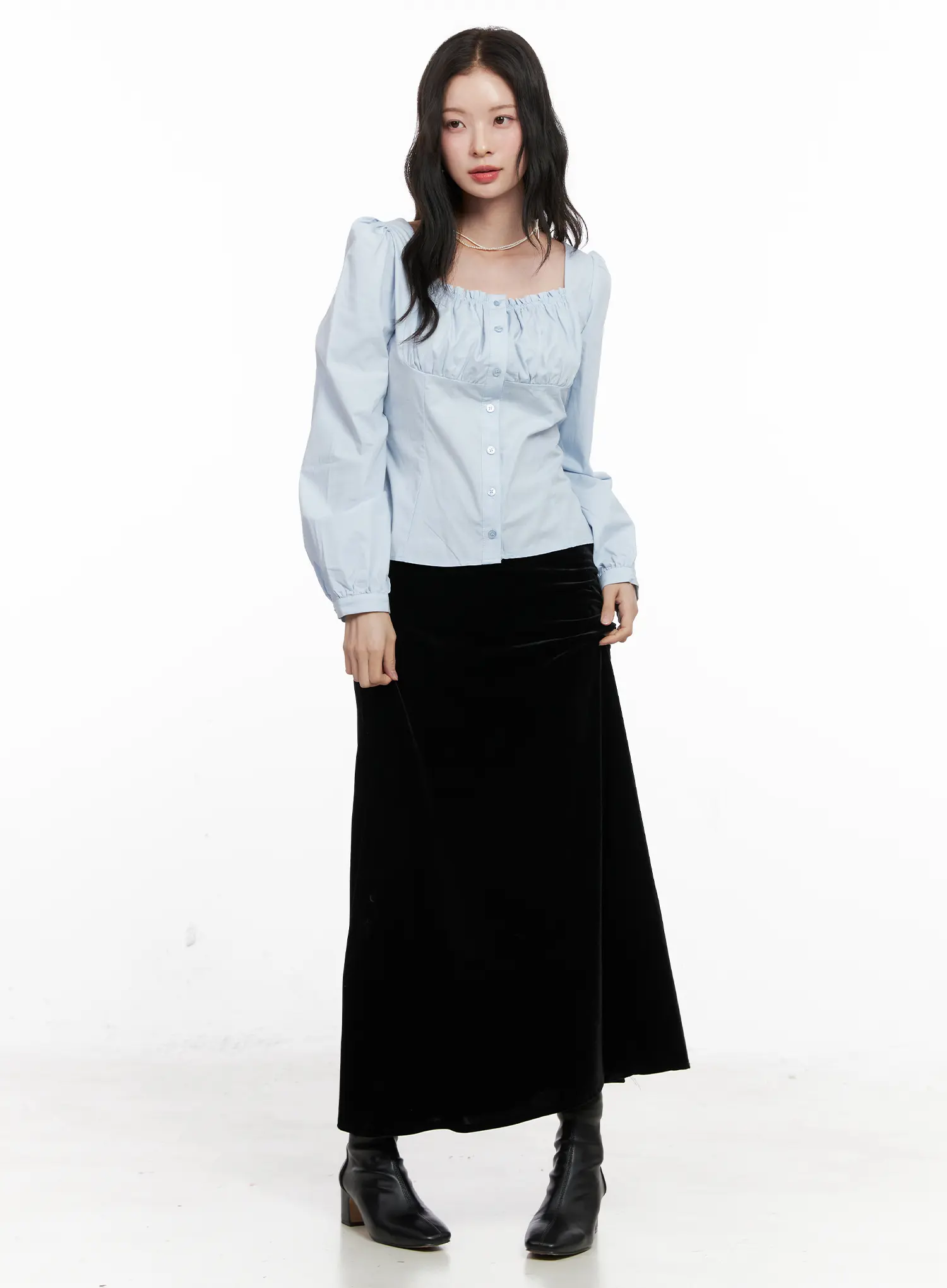 Low Rise Velvet Maxi Skirt CN504 - Image 3