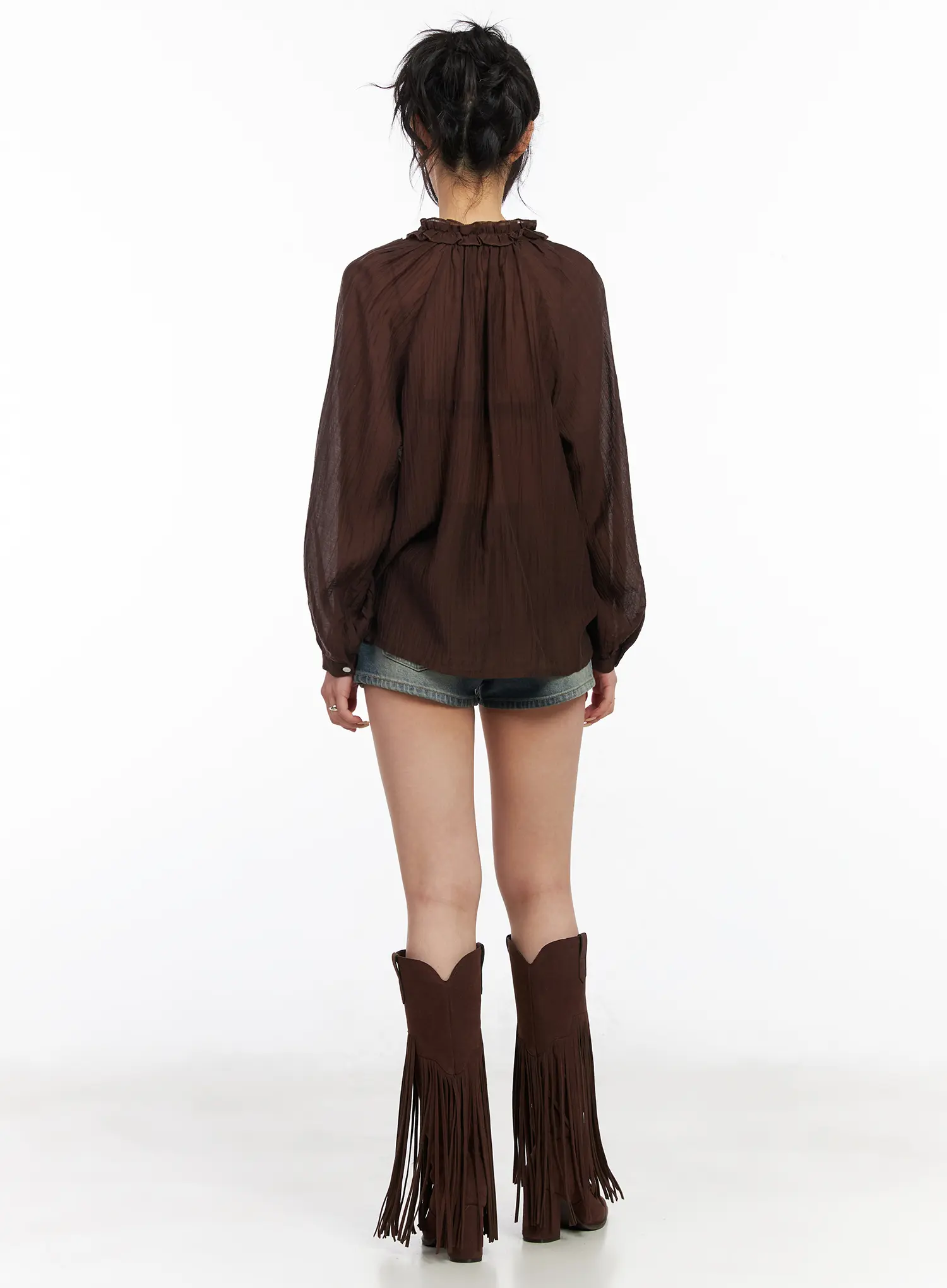Low Rise Vintage Wash Denim Shorts CM517 - Image 8