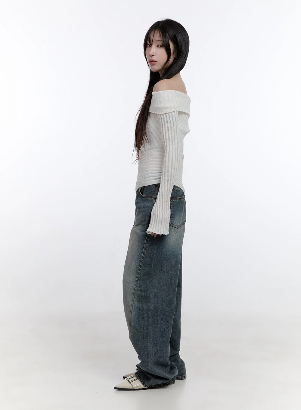 Lucia Stitched Denim Baggy Jeans CO418 - Image 3