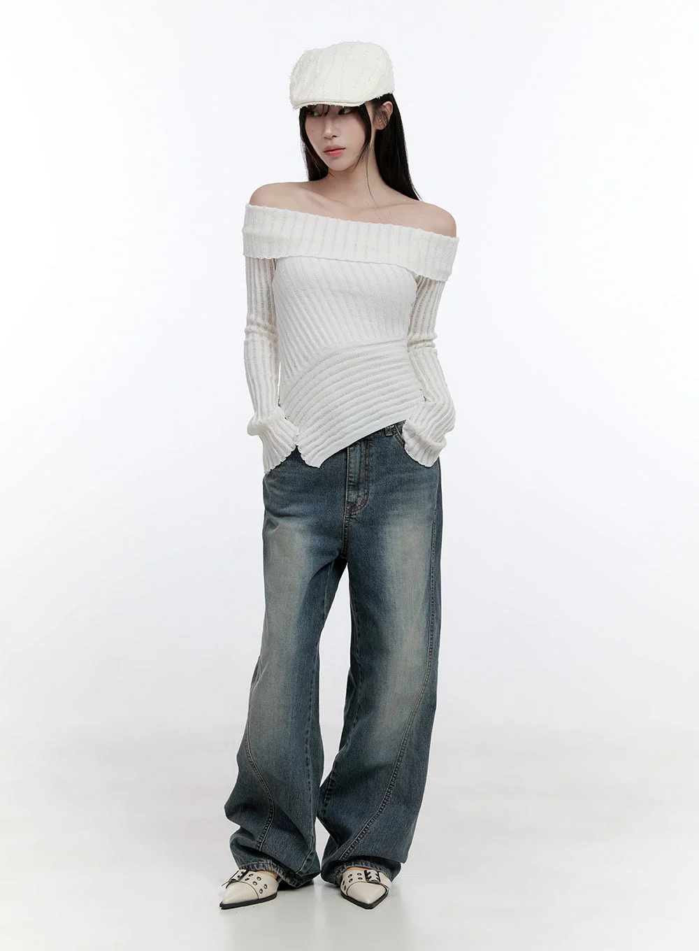 Lucia Stitched Denim Baggy Jeans CO418 - Image 5