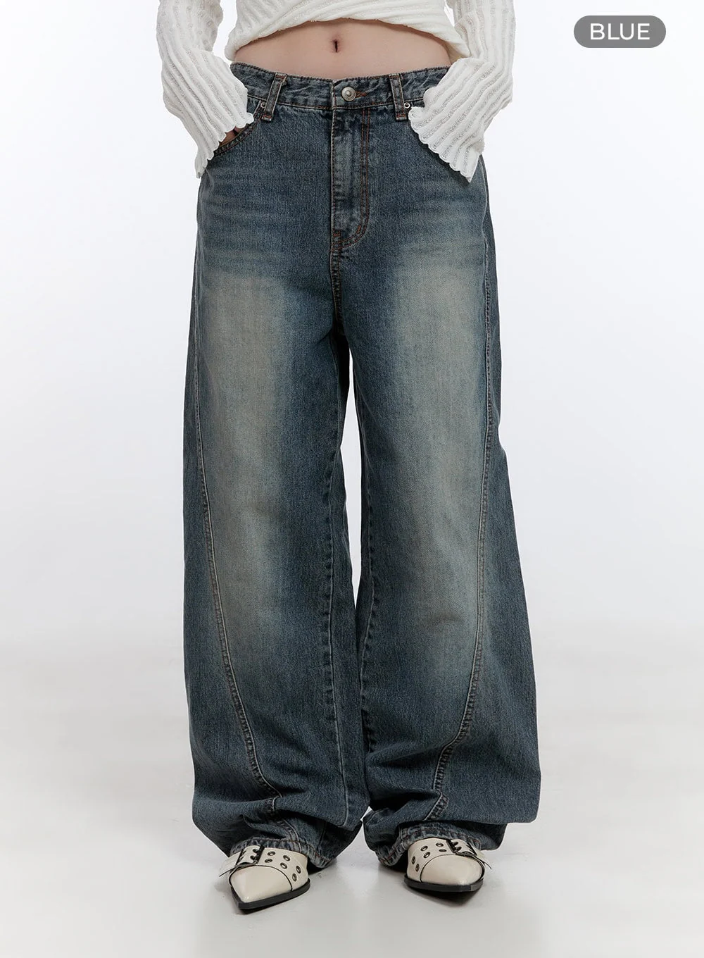 Lucia Stitched Denim Baggy Jeans CO418 - Image 9