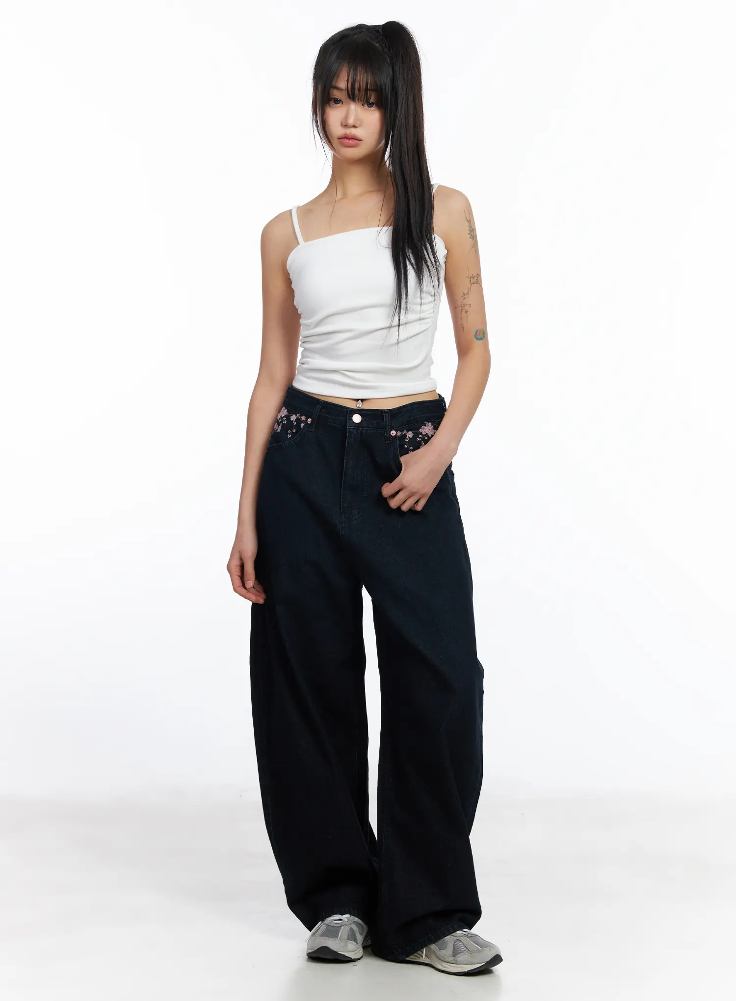 Mahalia Cherry Blosson Embroidered Wide Leg Jeans CF504 - Image 8