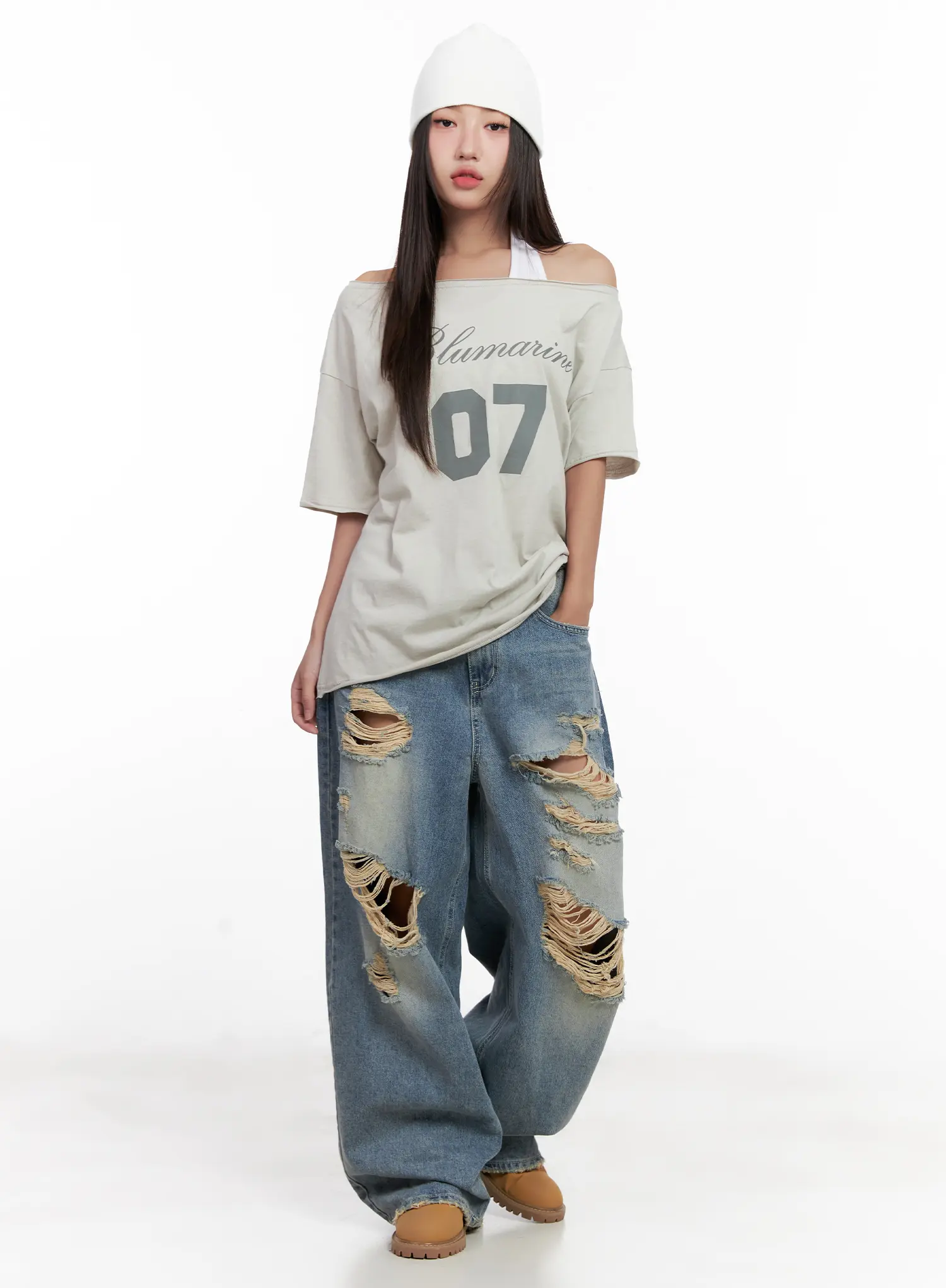 Manon Washed Distressed Wide Jeans CL518 - Image 7