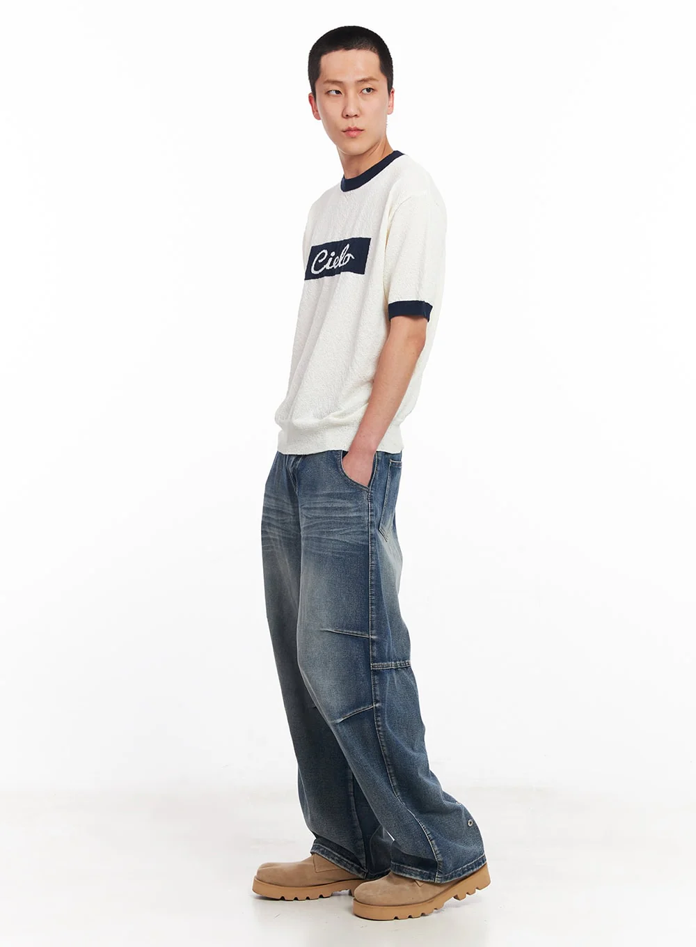 Men’s Contrast Knit T-Shirt IU503 - Image 2