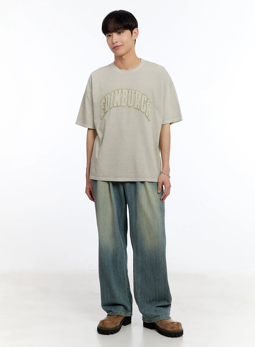 Men’s Patch Washed Oversize T-Shirt IY529 - Image 2