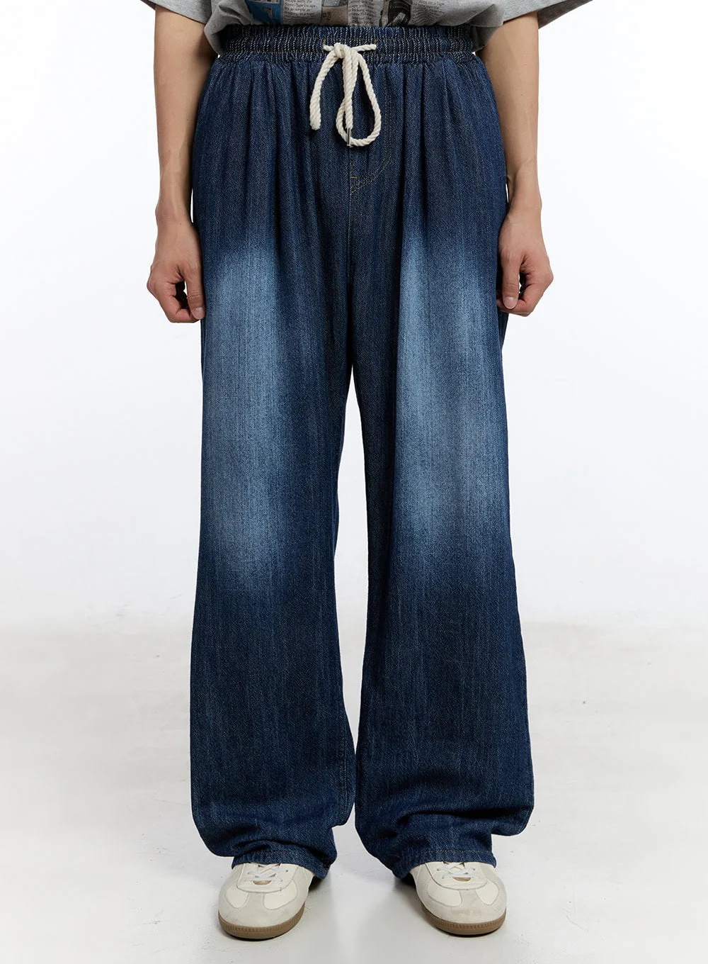 Men’s Pintuck Denim Sweatpants (Dark Blue) IY529 - Image 2