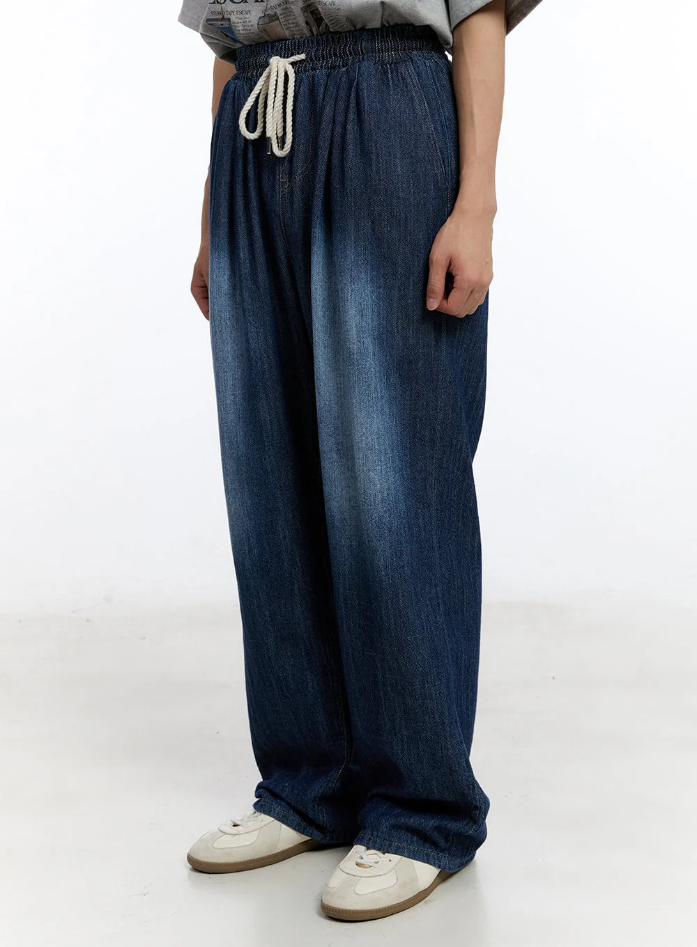 Men’s Pintuck Denim Sweatpants (Dark Blue) IY529 - Image 3