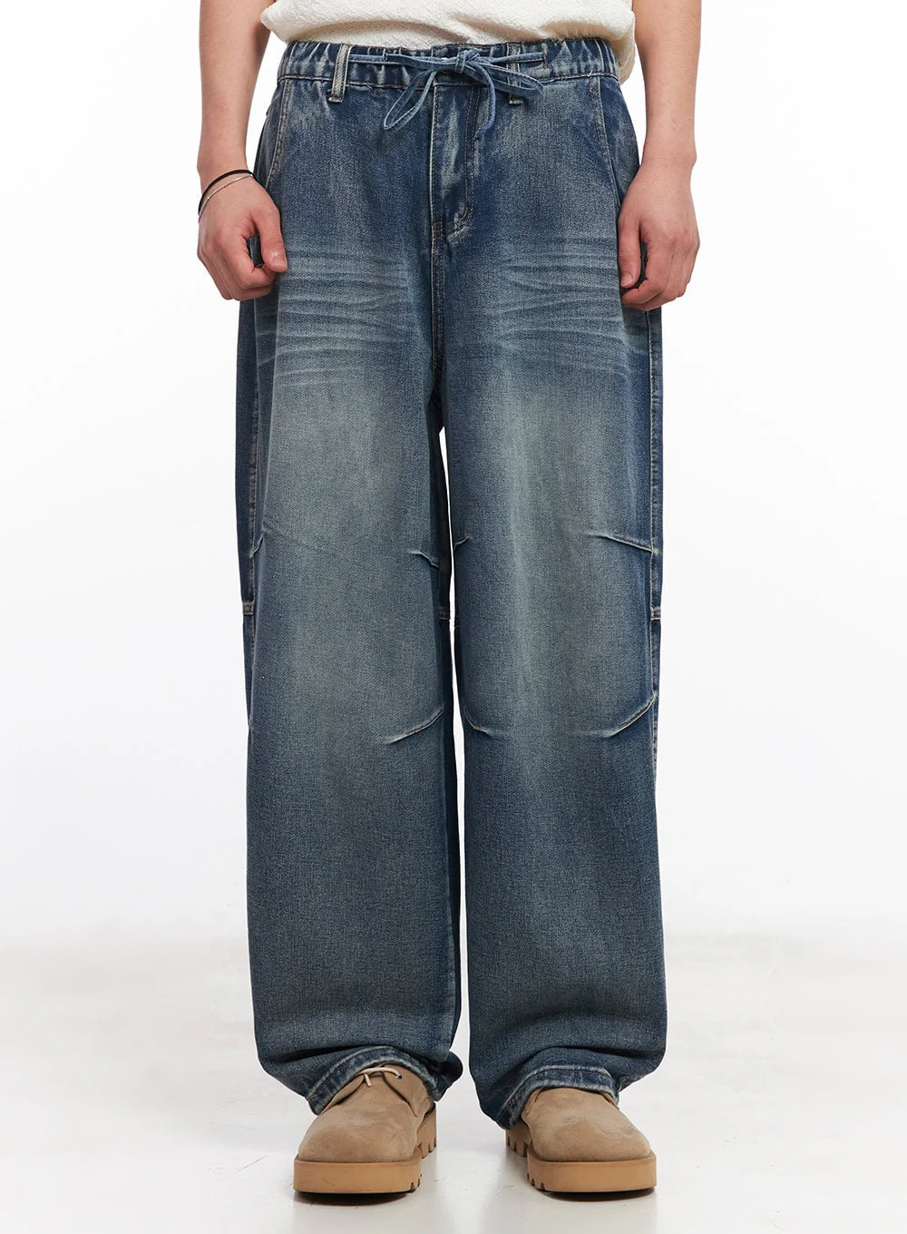 Men’s Pintuck Wrinkle Wide-Leg Jeans IU503 - Image 2