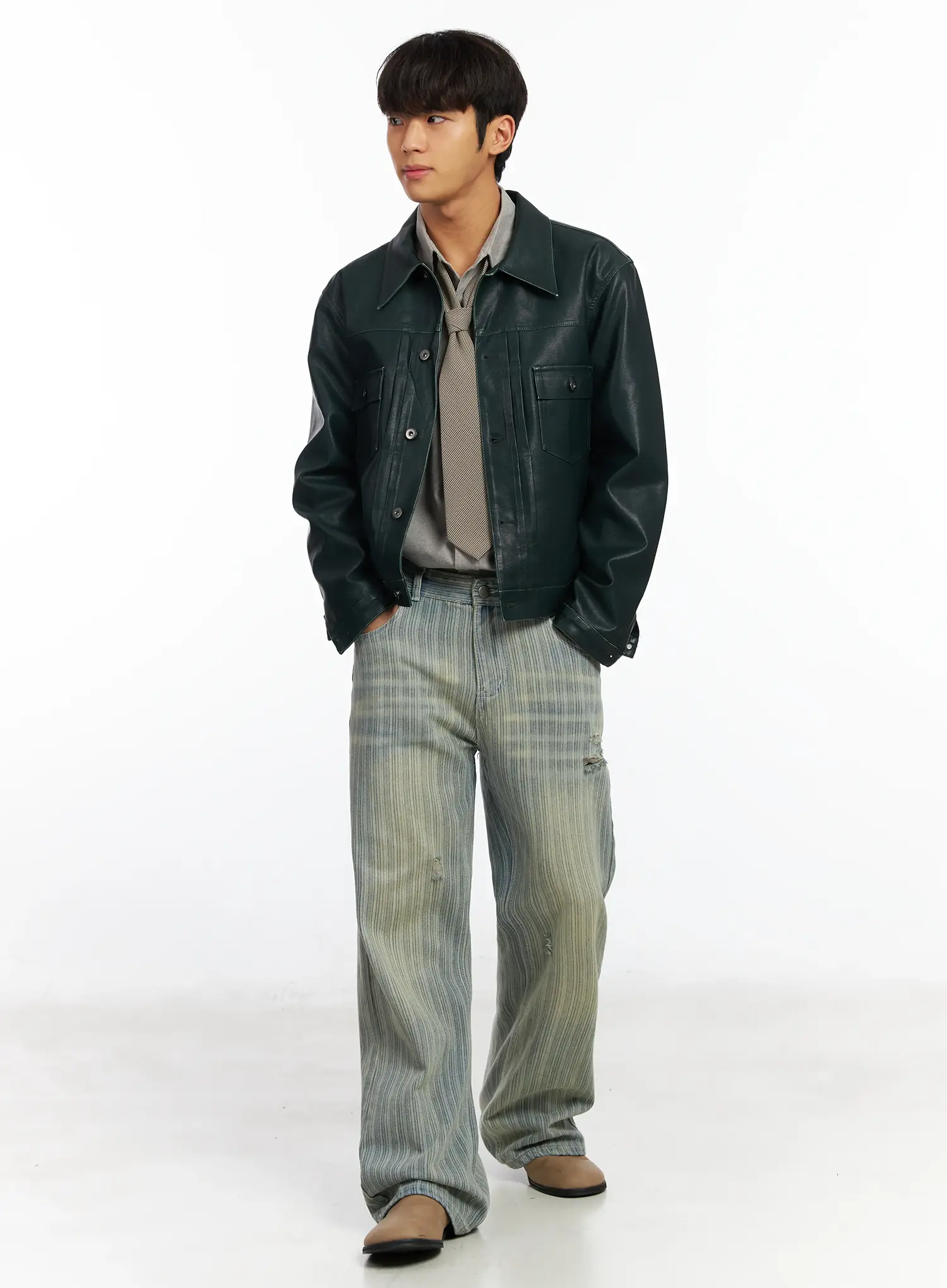 Men’s Striped Brushed Washed Jeans IF504 - Image 10