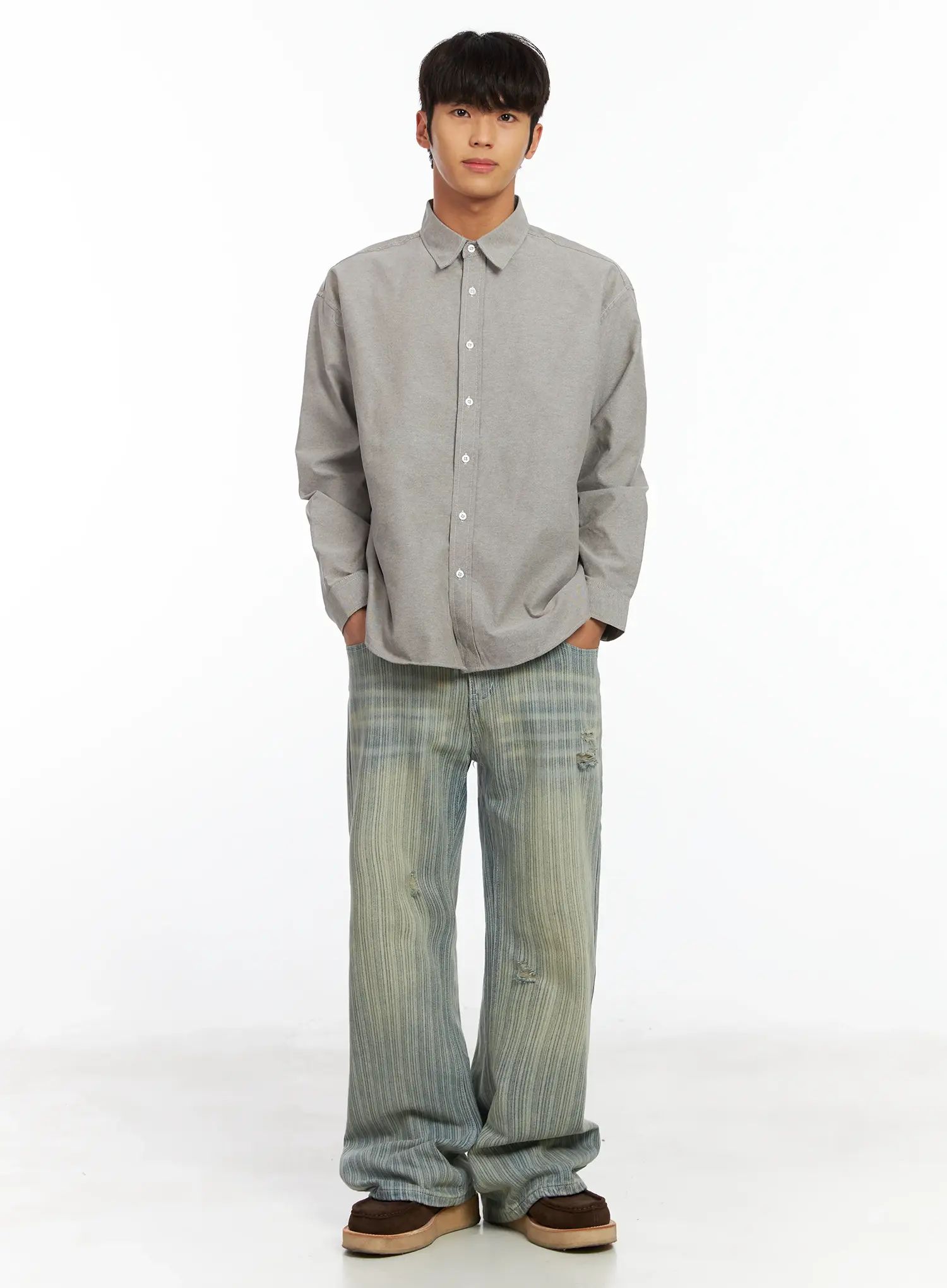 Men’s Striped Brushed Washed Jeans IF504 - Image 11