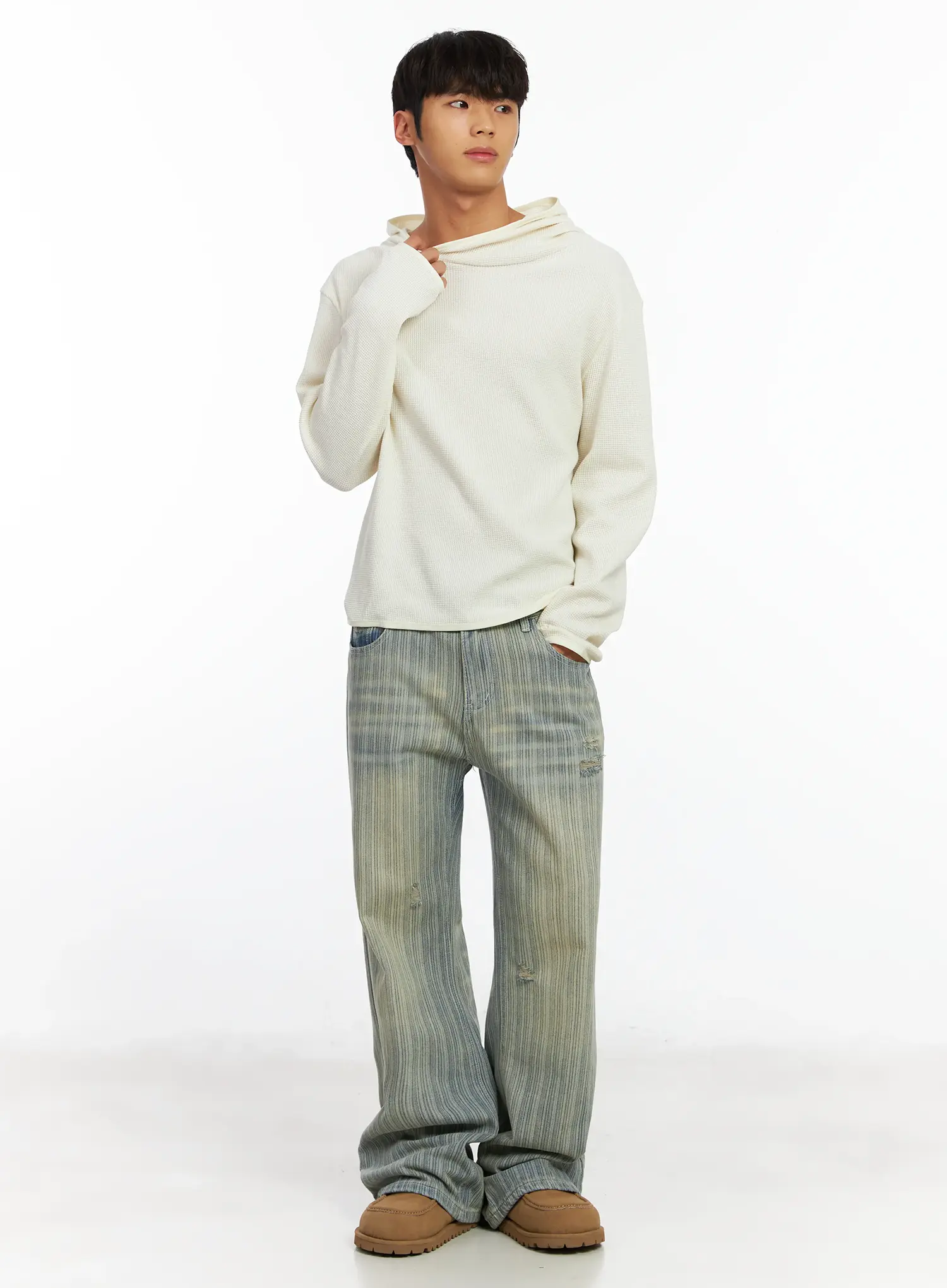 Men’s Striped Brushed Washed Jeans IF504 - Image 12