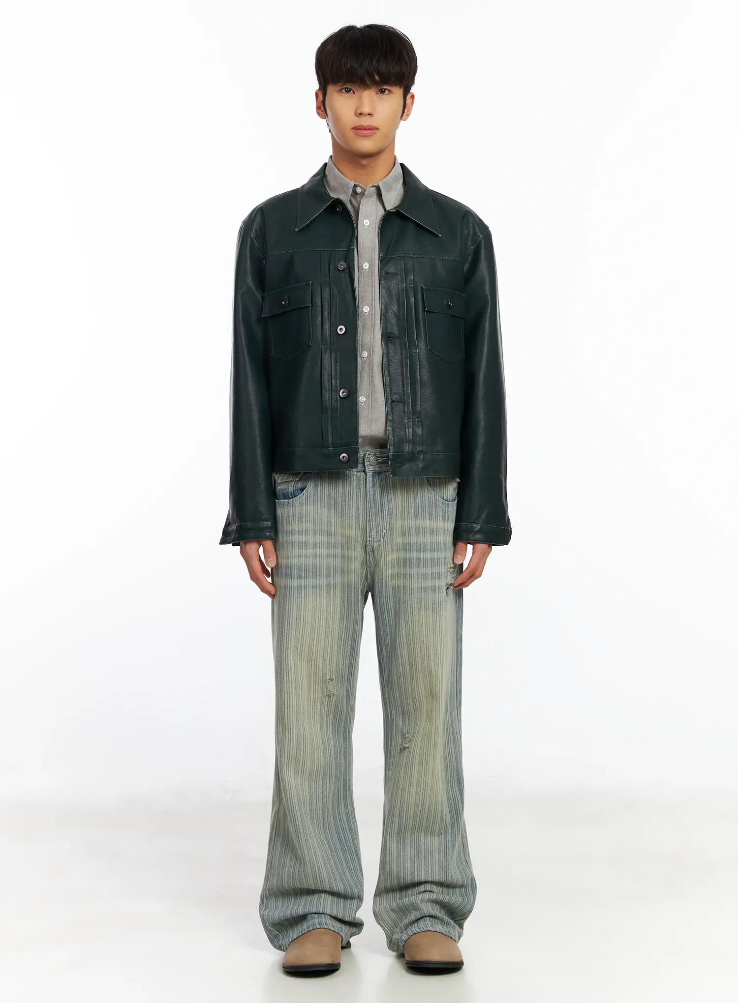 Men’s Striped Brushed Washed Jeans IF504 - Image 4