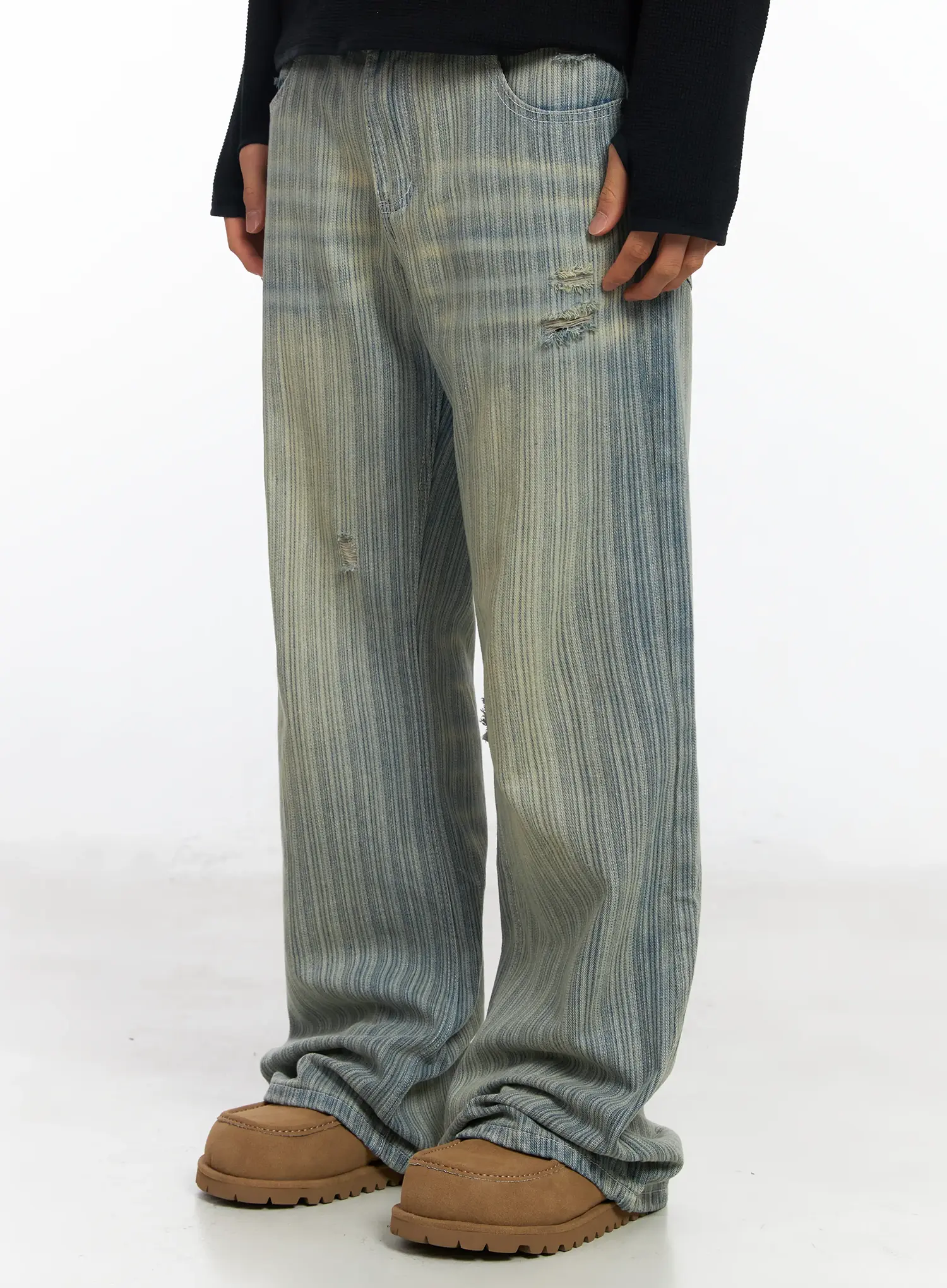 Men’s Striped Brushed Washed Jeans IF504 - Image 5