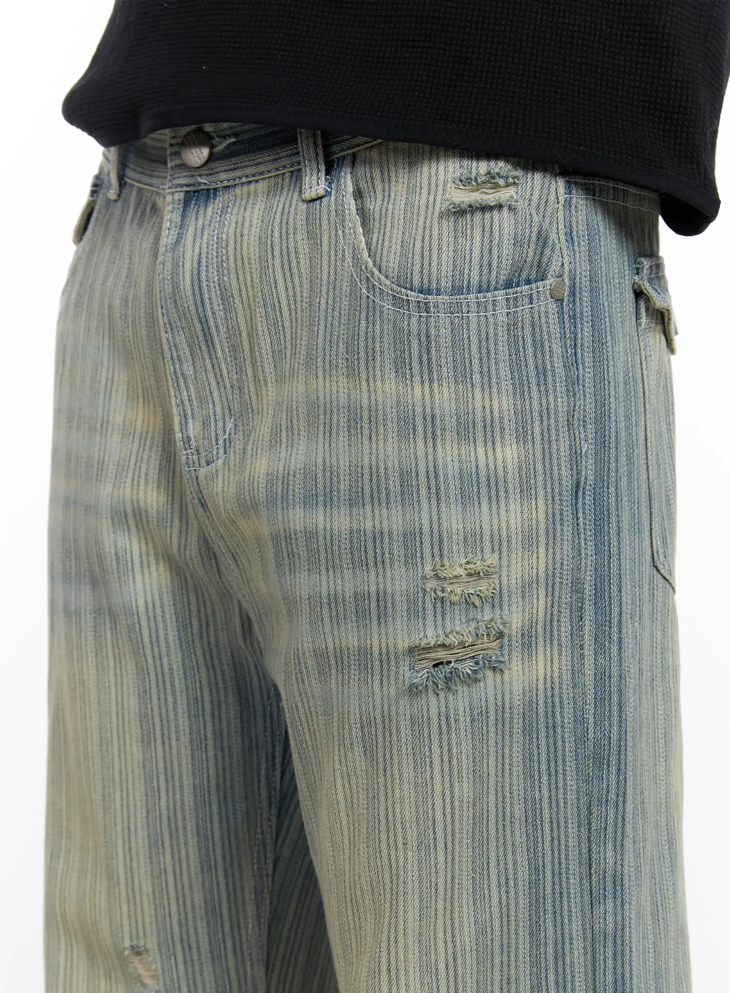 Men’s Striped Brushed Washed Jeans IF504 - Image 6