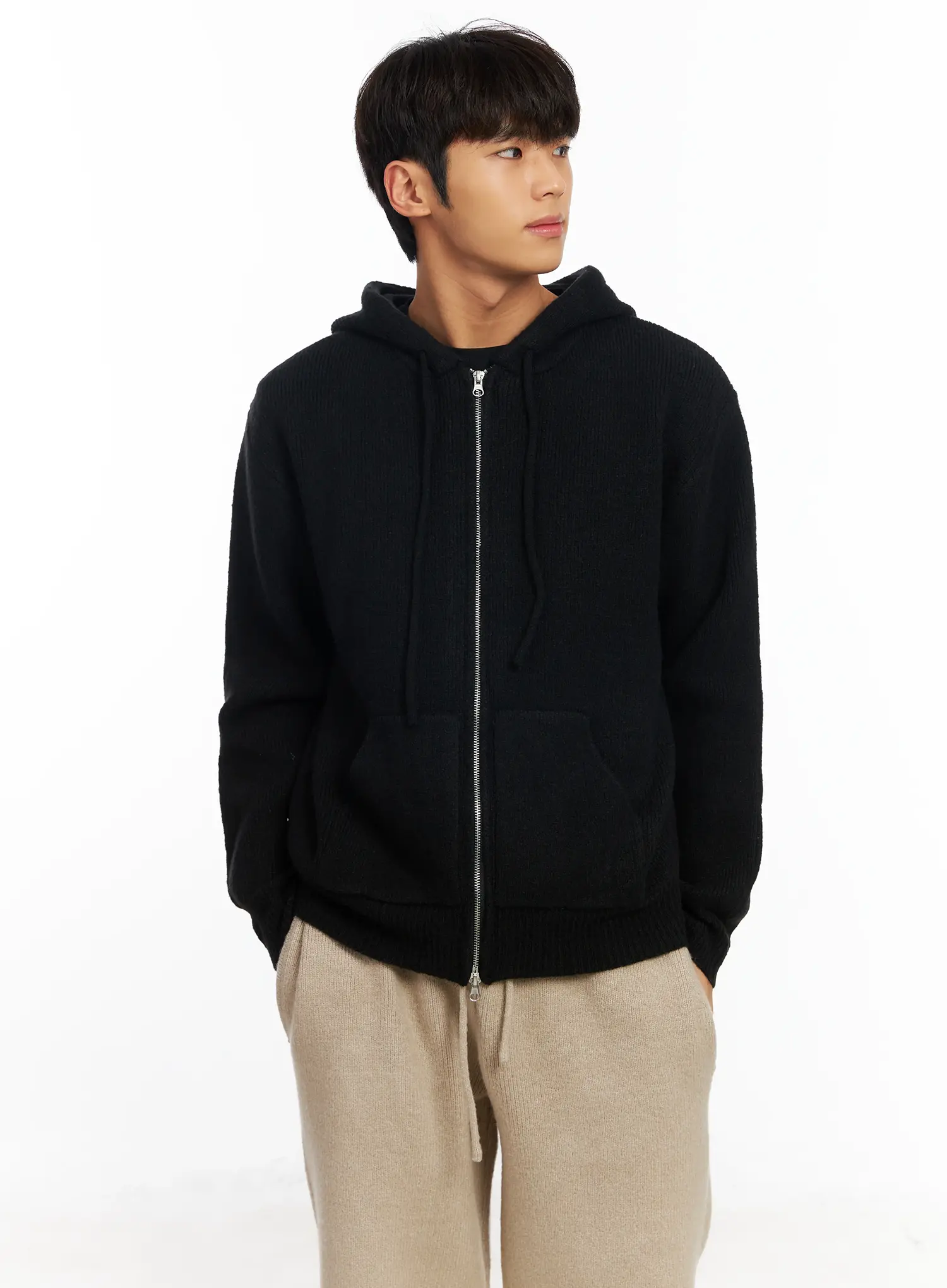 Men’s Two-Way Knit Zip-Up Hoodie IF504 - Image 2