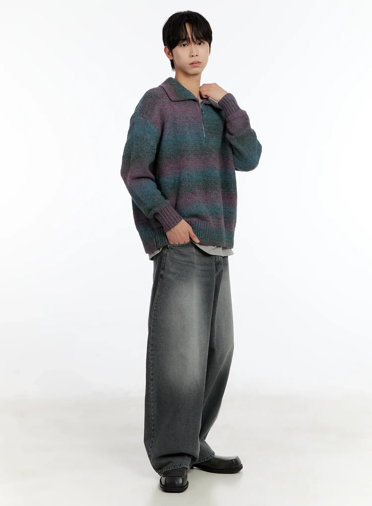 Men's Alpaca Knit Quarter Zip Sweatshirts ID502 - Image 7