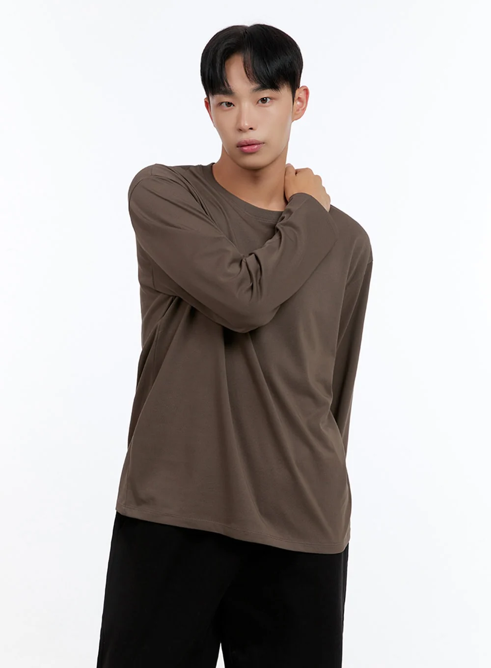 Men's Basic Cotton Long Sleeve T-Shirt (Brown) IS412 - Image 3