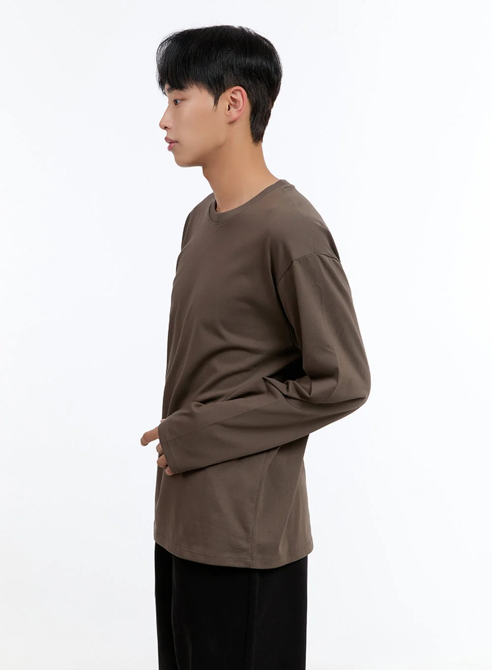 Men's Basic Cotton Long Sleeve T-Shirt (Brown) IS412 - Image 4