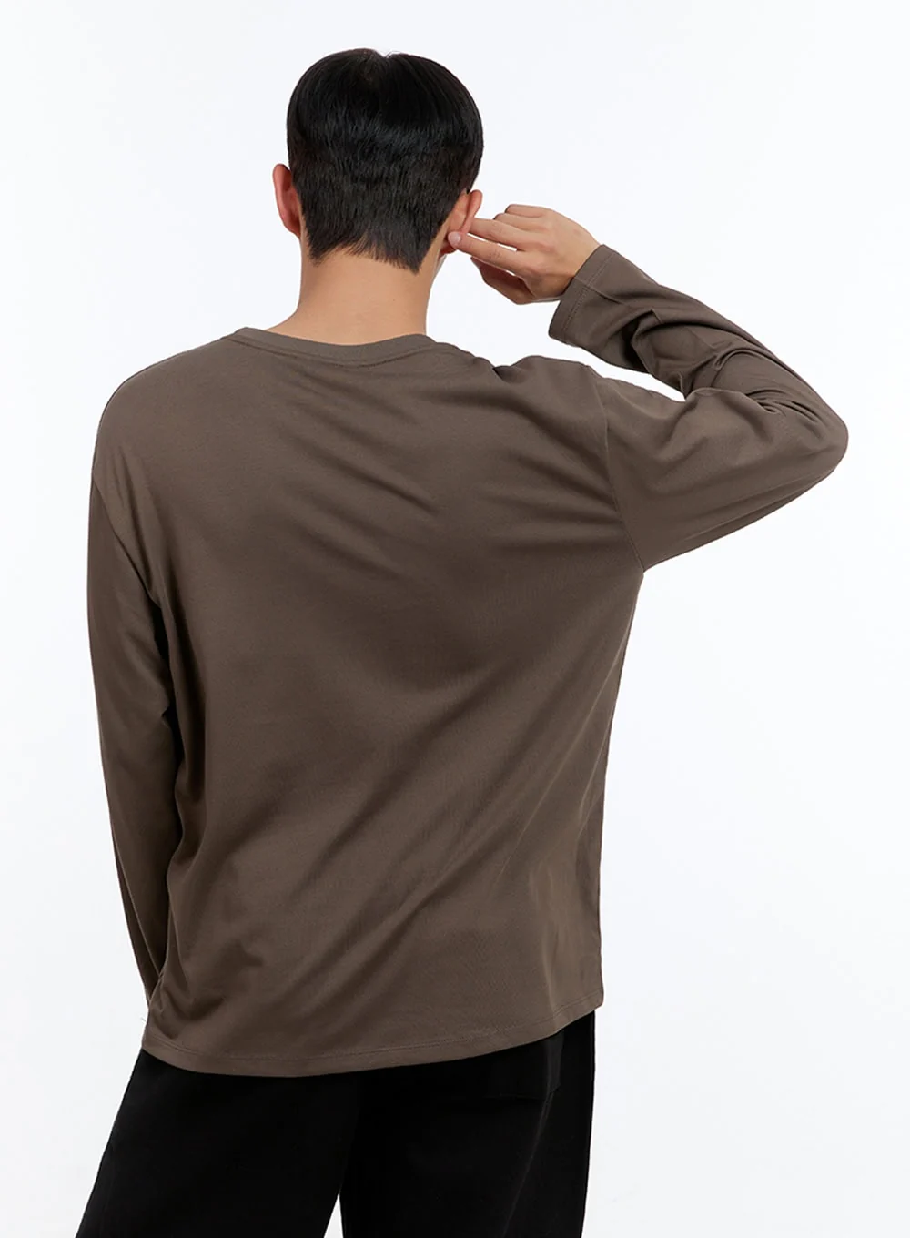 Men's Basic Cotton Long Sleeve T-Shirt (Brown) IS412 - Image 5
