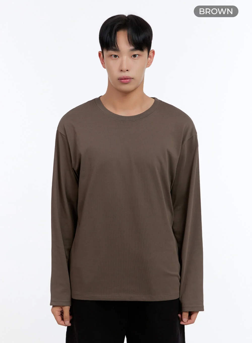 Men's Basic Cotton Long Sleeve T-Shirt (Brown) IS412 - Image 9