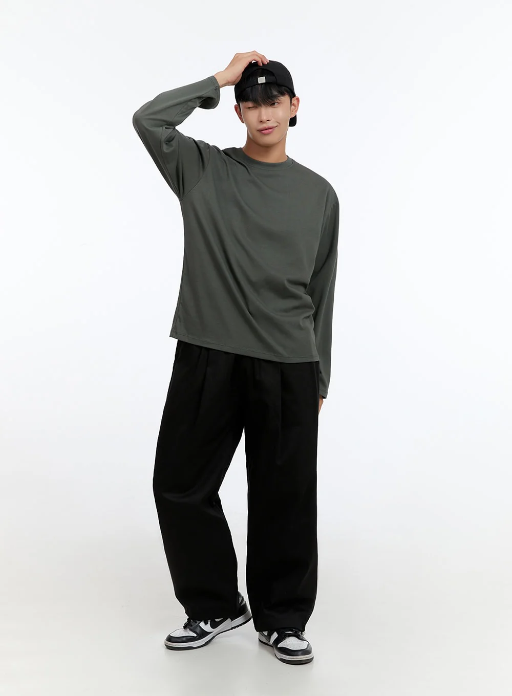 Men's Basic Cotton Long Sleeve T-Shirt (Dark Green) IS412 - Image 2