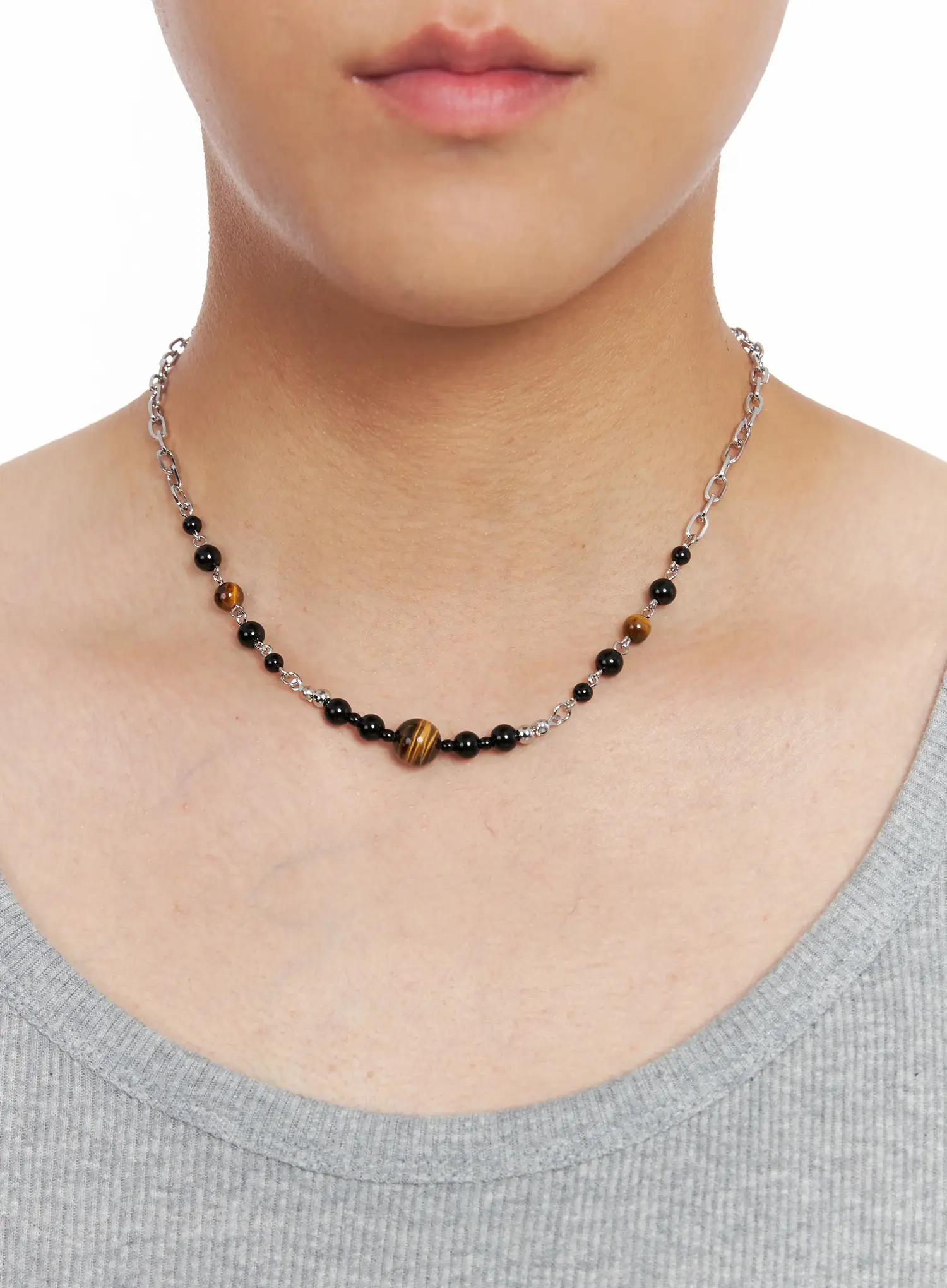 Men's Black & Brown Beaded Necklace IG529 - Image 3