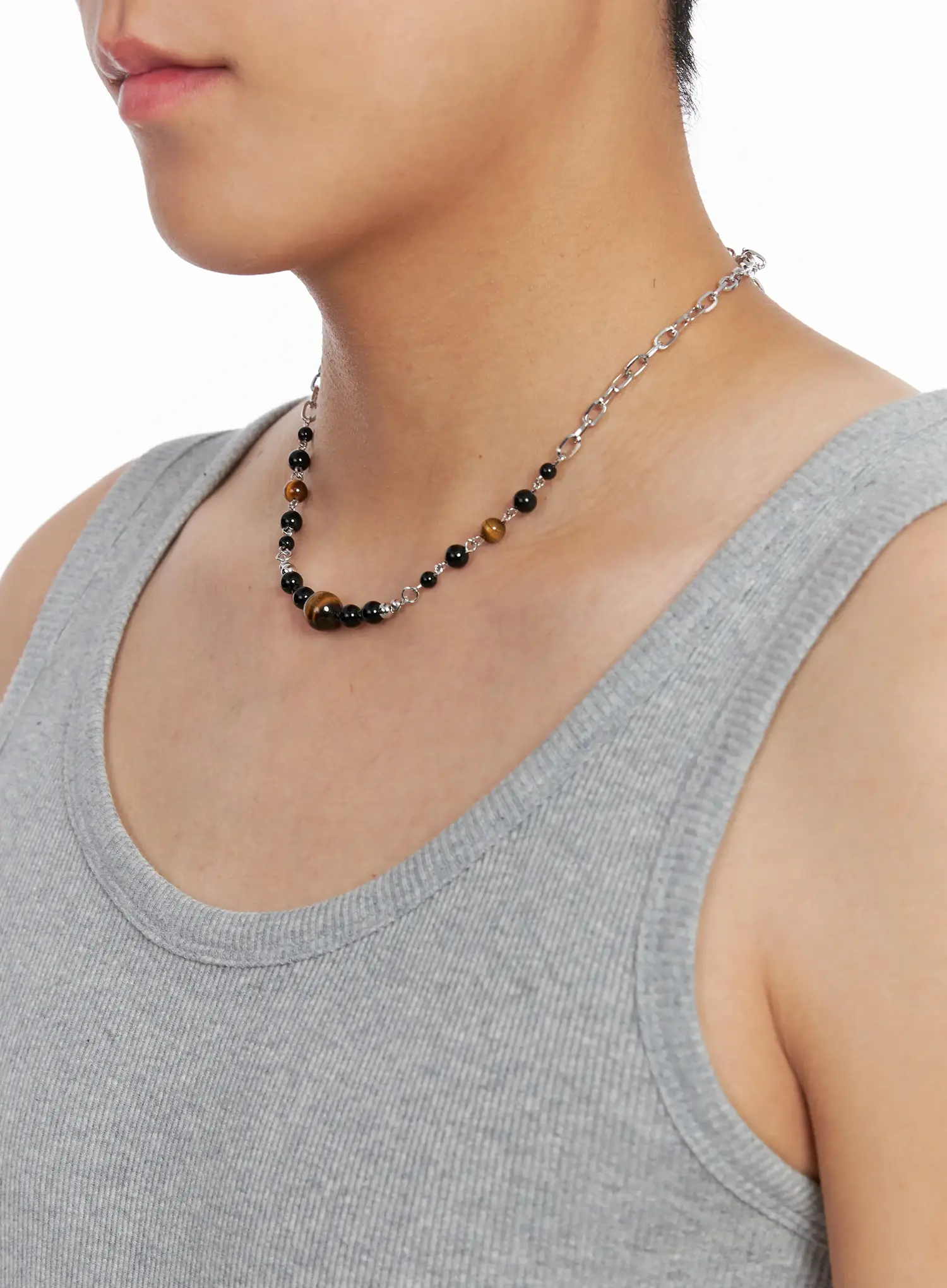 Men's Black & Brown Beaded Necklace IG529 - Image 4