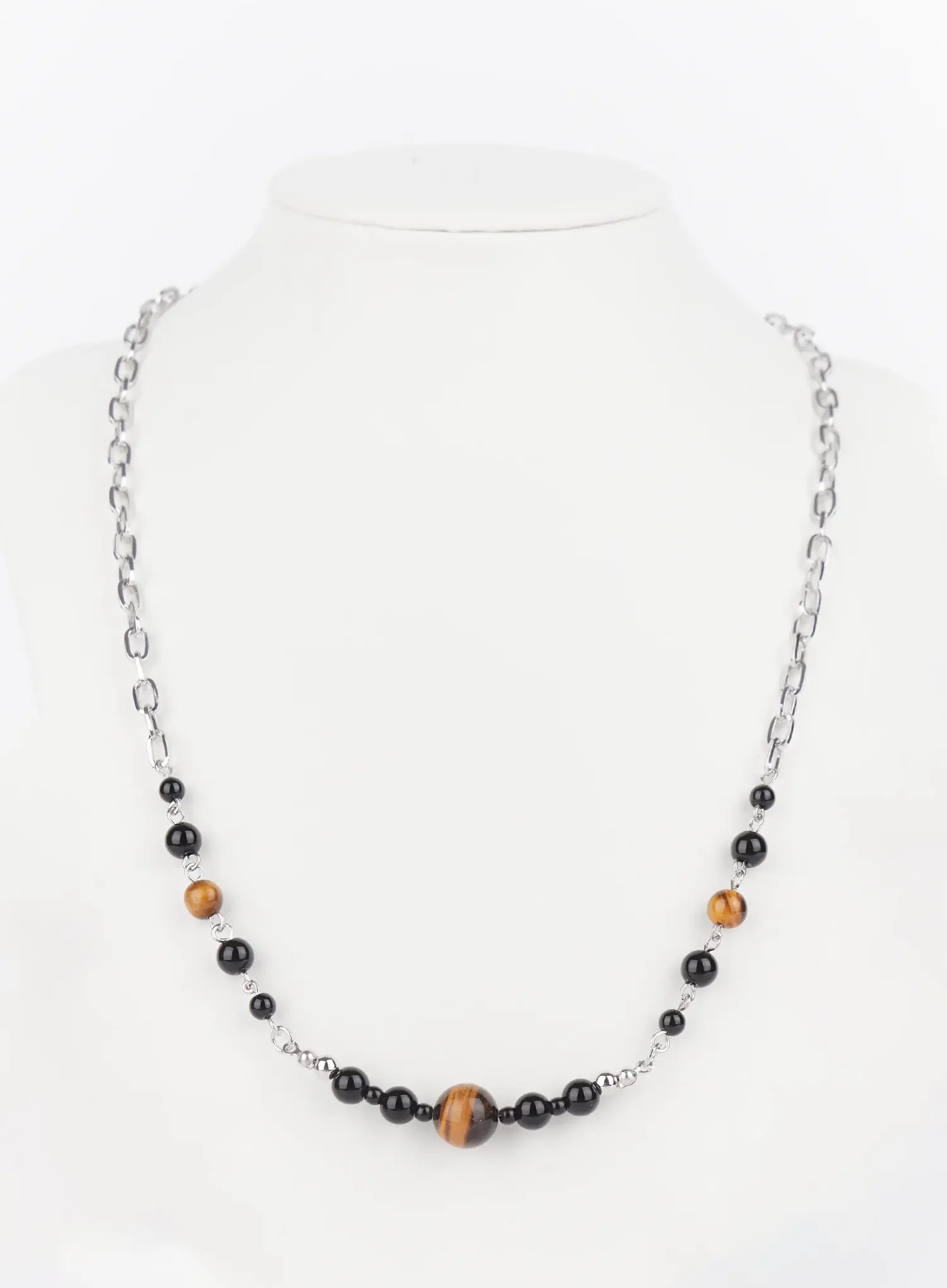 Men's Black & Brown Beaded Necklace IG529 - Image 8