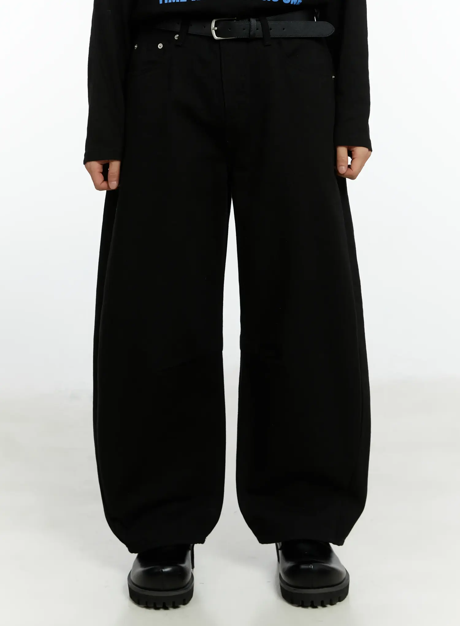 Men's Black Curved Fit Wide Cotton Pants IF511