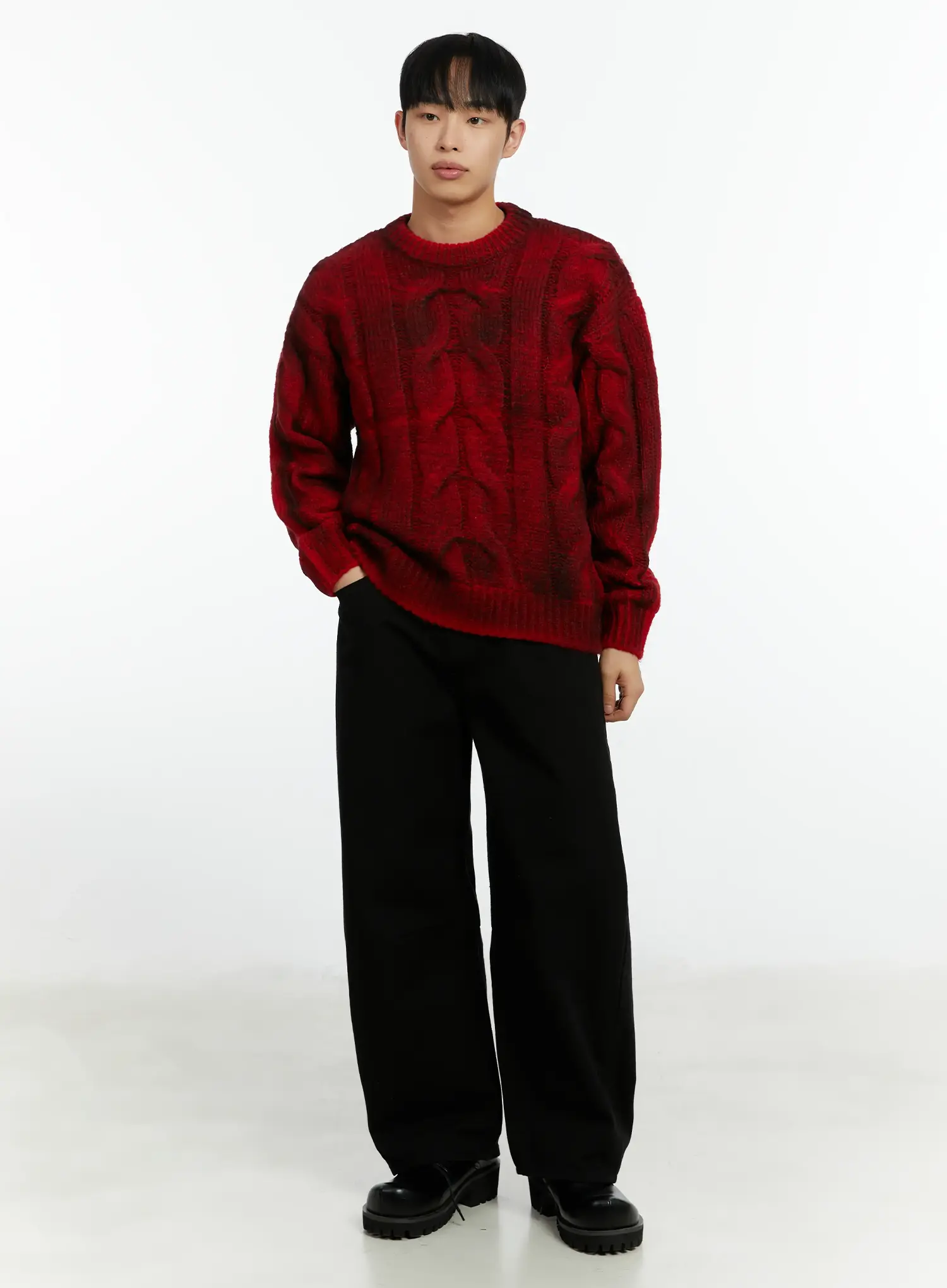 Men's Black Curved Fit Wide Cotton Pants IF511 - Image 11
