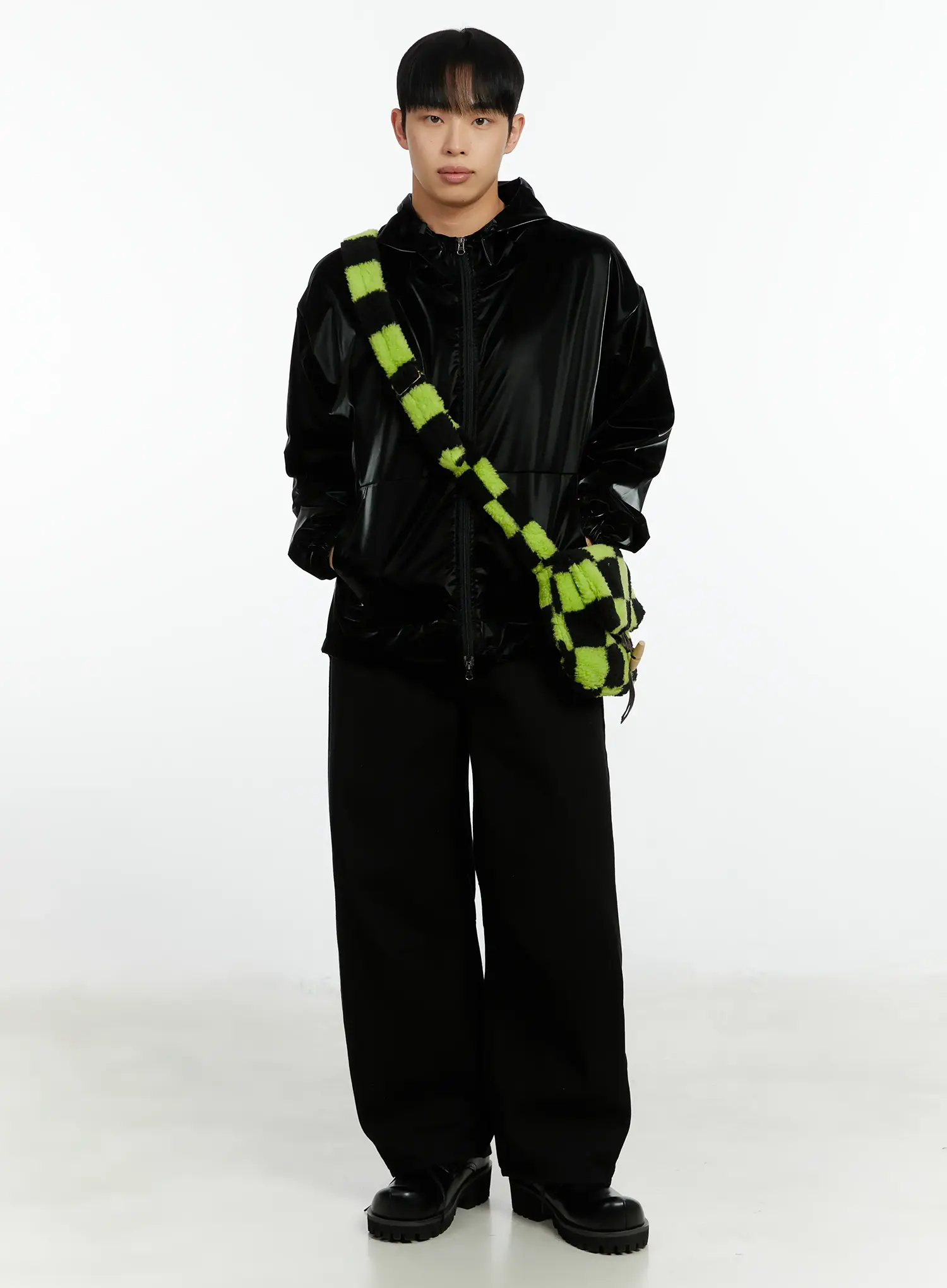 Men's Black Curved Fit Wide Cotton Pants IF511 - Image 2